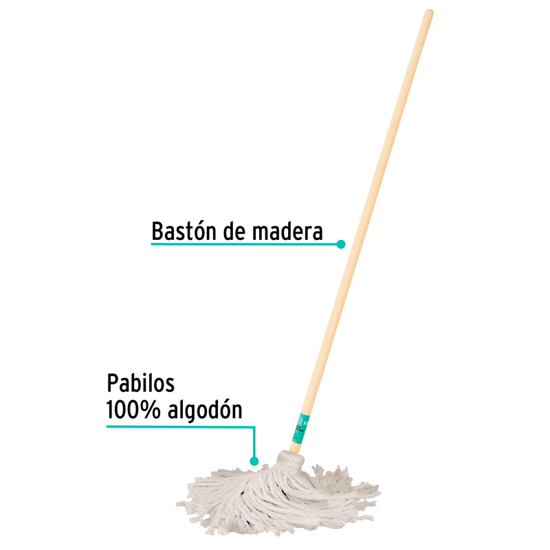 Trapeador tipo mechudo,  350 g con bastón de 120 cm,  Klintek