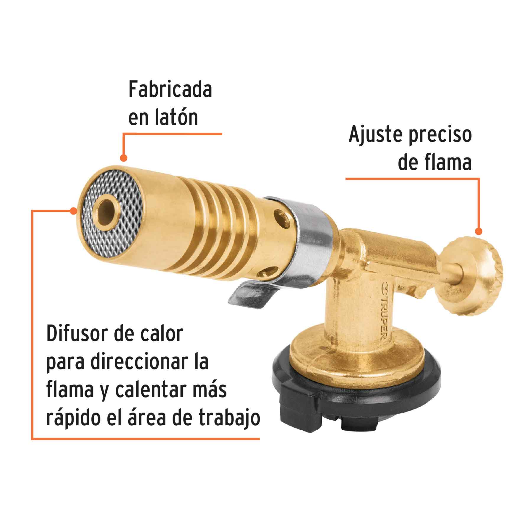 Boquilla latón, enc. manual, para lata de gas 1/4 de vuelta