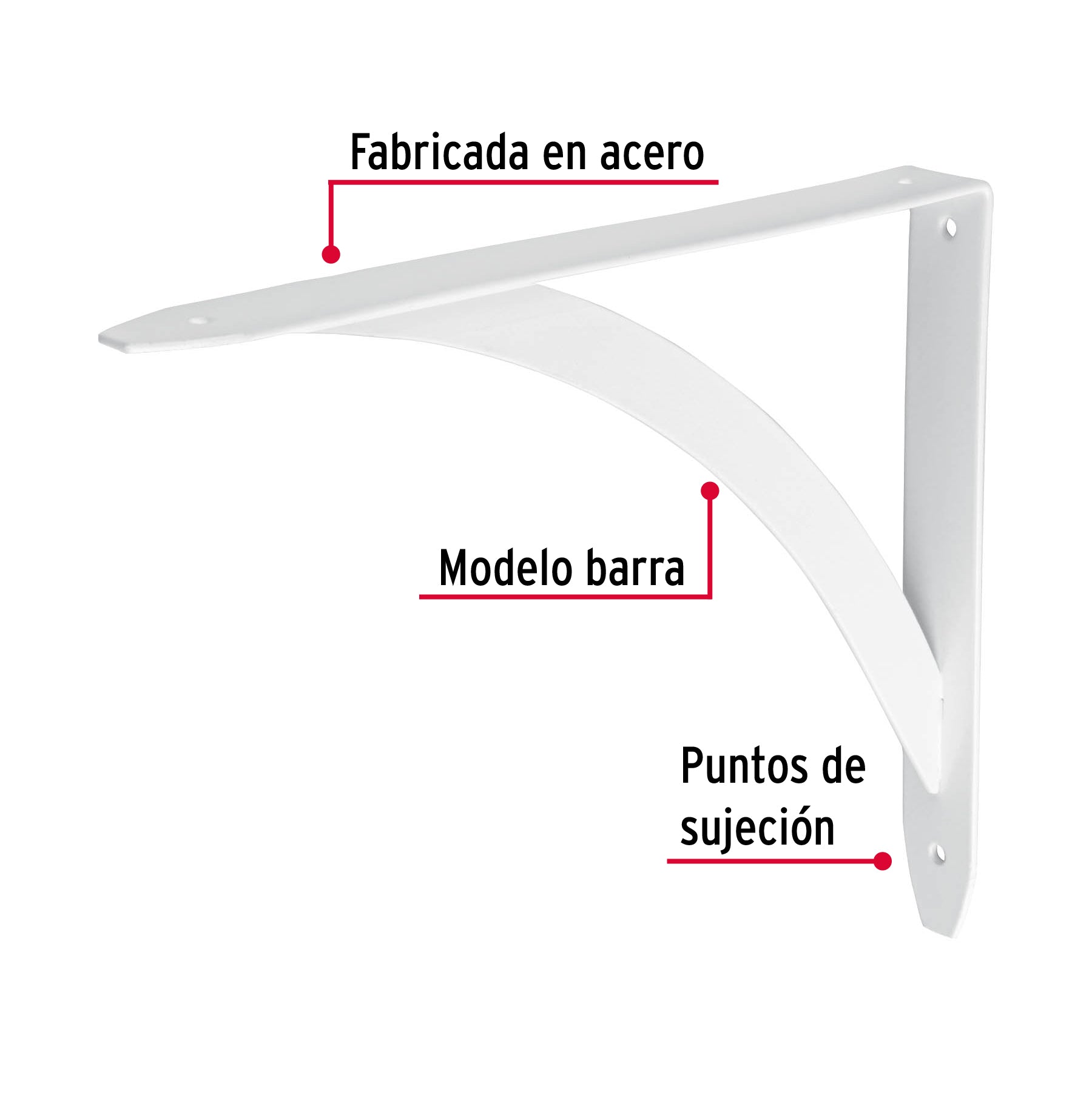 Ménsula reforzada blanca 8 x 10" diseño barra, Fiero