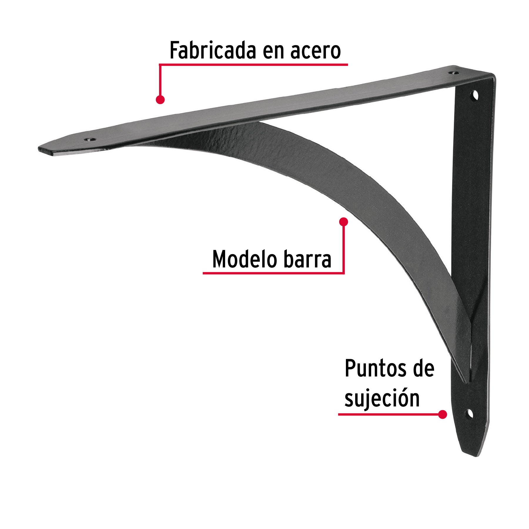 Ménsula reforzada negra 8 x 10" diseño barra, Fiero