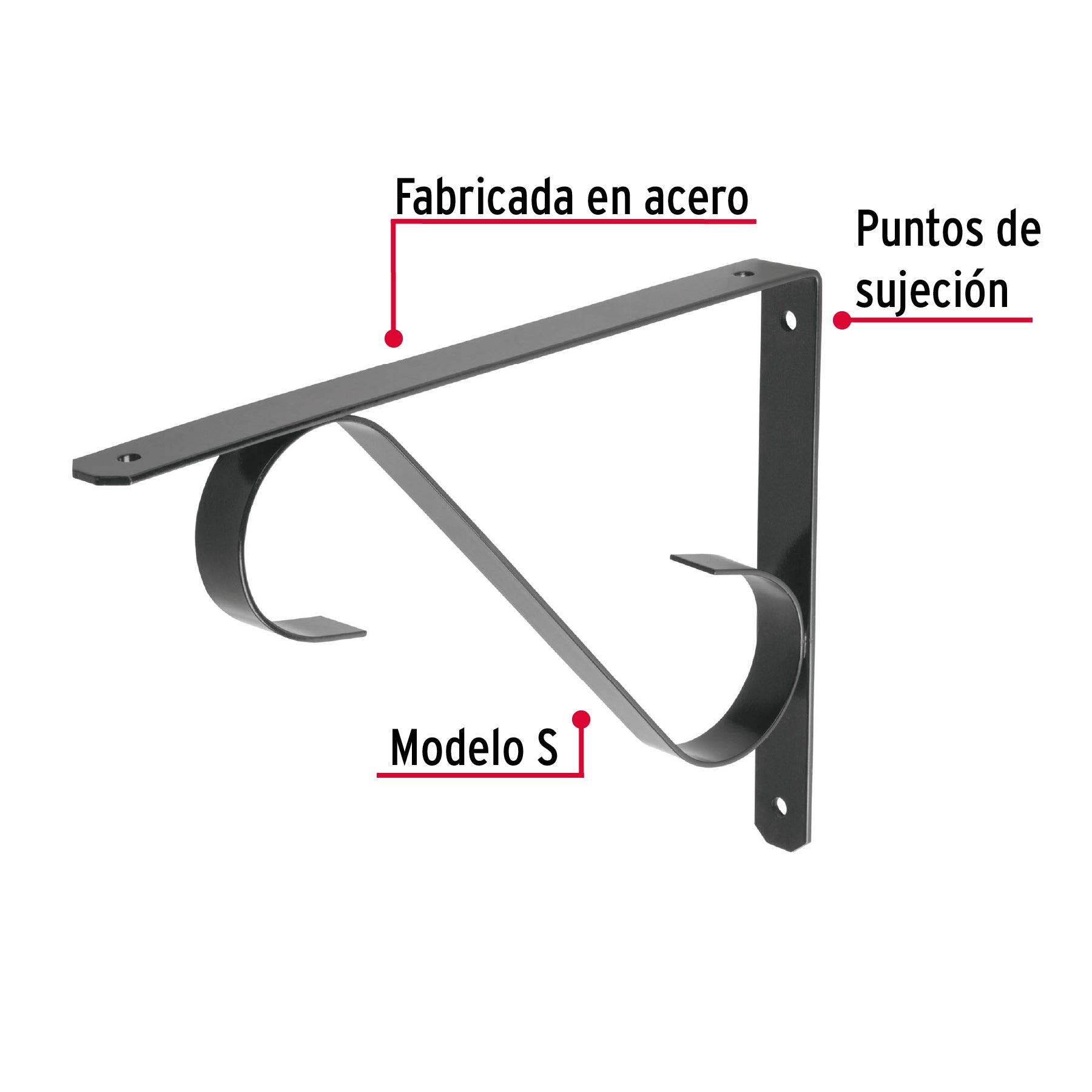 Ménsula reforzada negra diseño colonial 11 x 8", Fiero