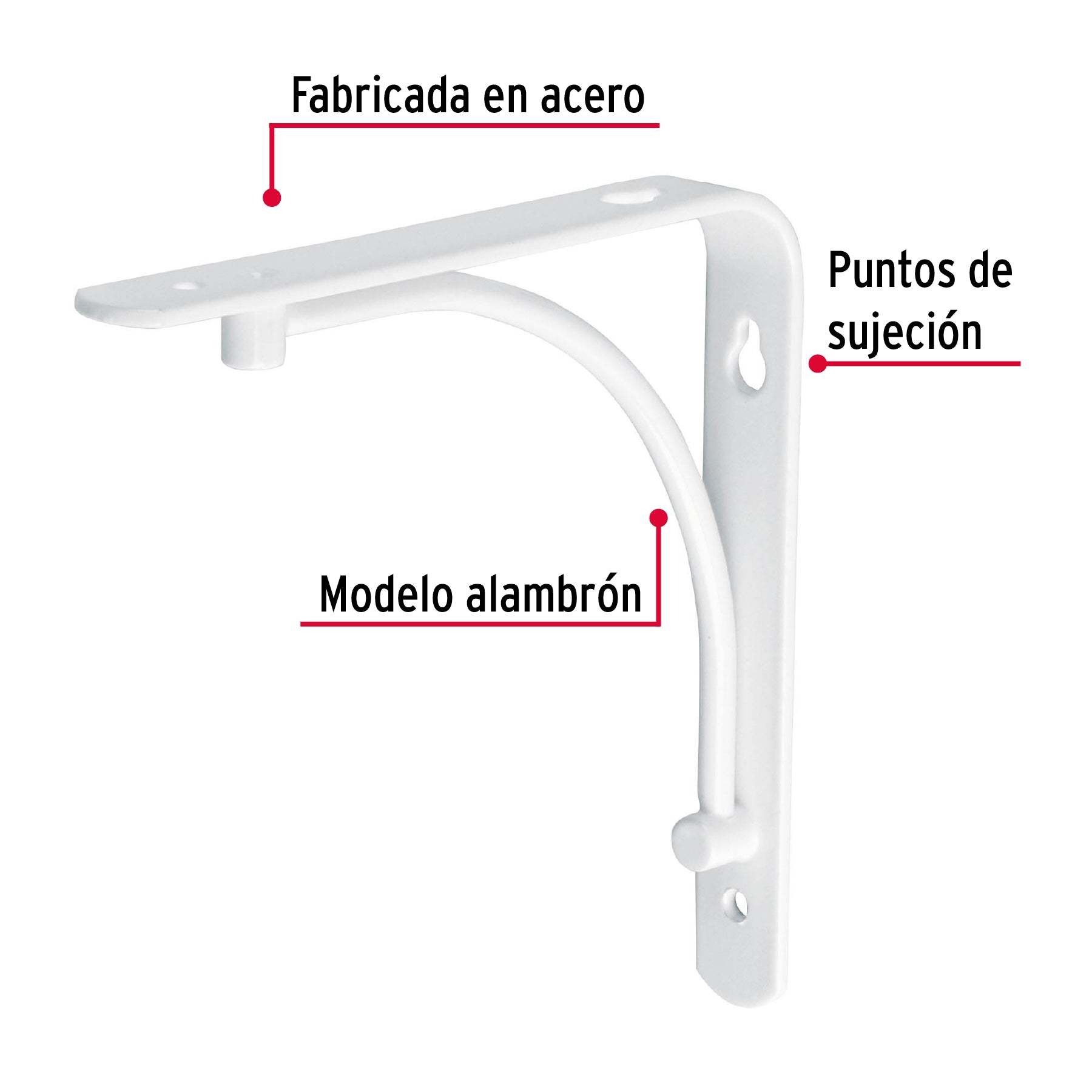 Ménsula reforzada blanca 6 x 6" diseño alambrón, Fiero