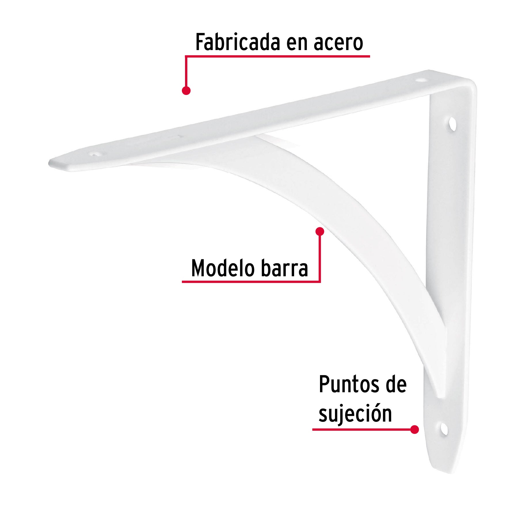 Ménsula reforzada blanca 5 x 7" diseño barra, Fiero