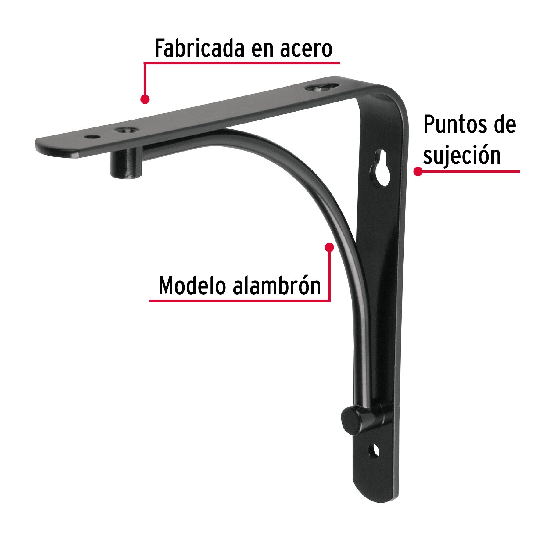 Ménsula reforzada negra 6 x 6" diseño alambrón, Fiero