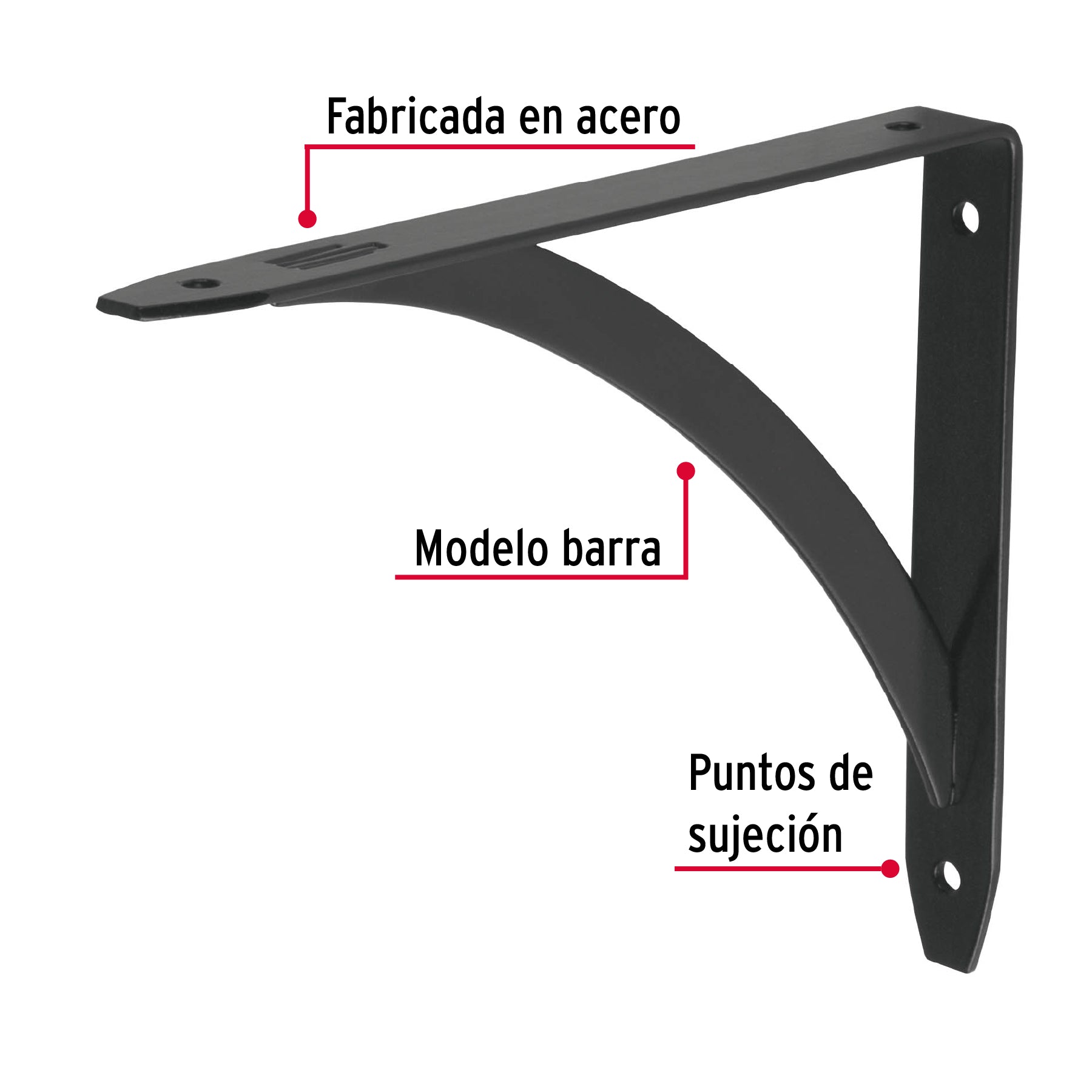 Ménsula reforzada negra 5 x 7" diseño barra, Fiero