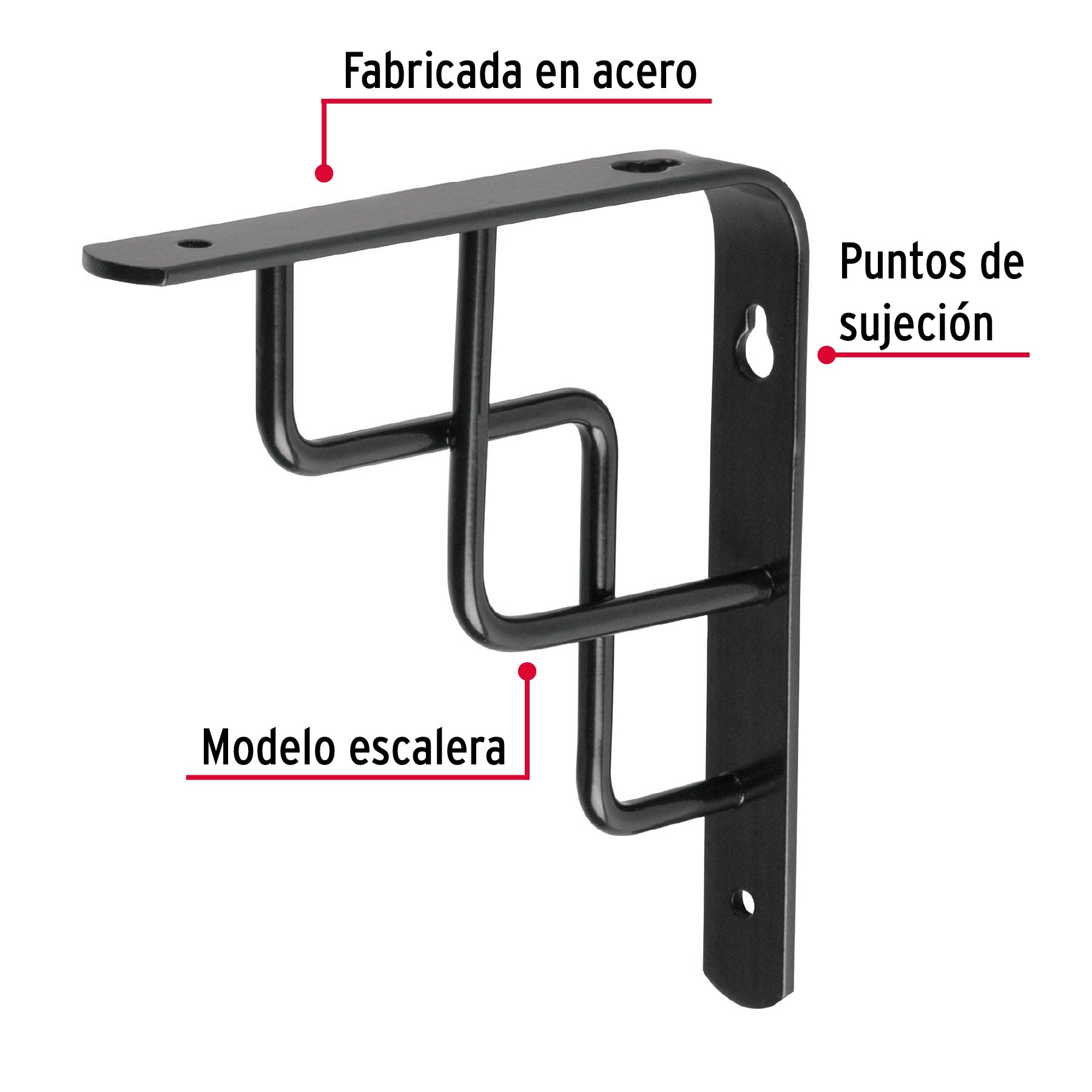 Ménsula reforzada negra 6 x 6" diseño escalera, Fiero