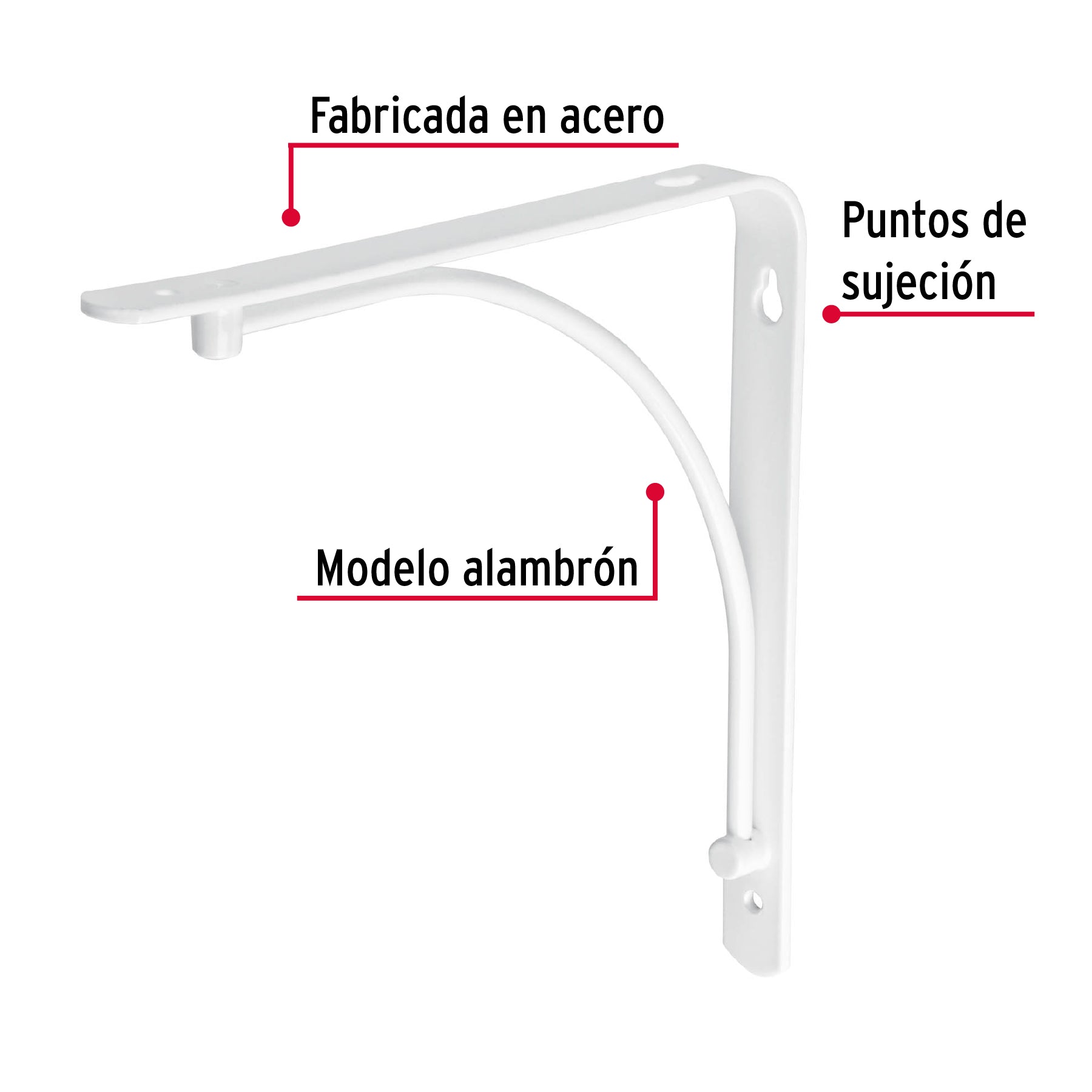 Ménsula reforzada blanca 8 x 8" diseño alambrón, Fiero