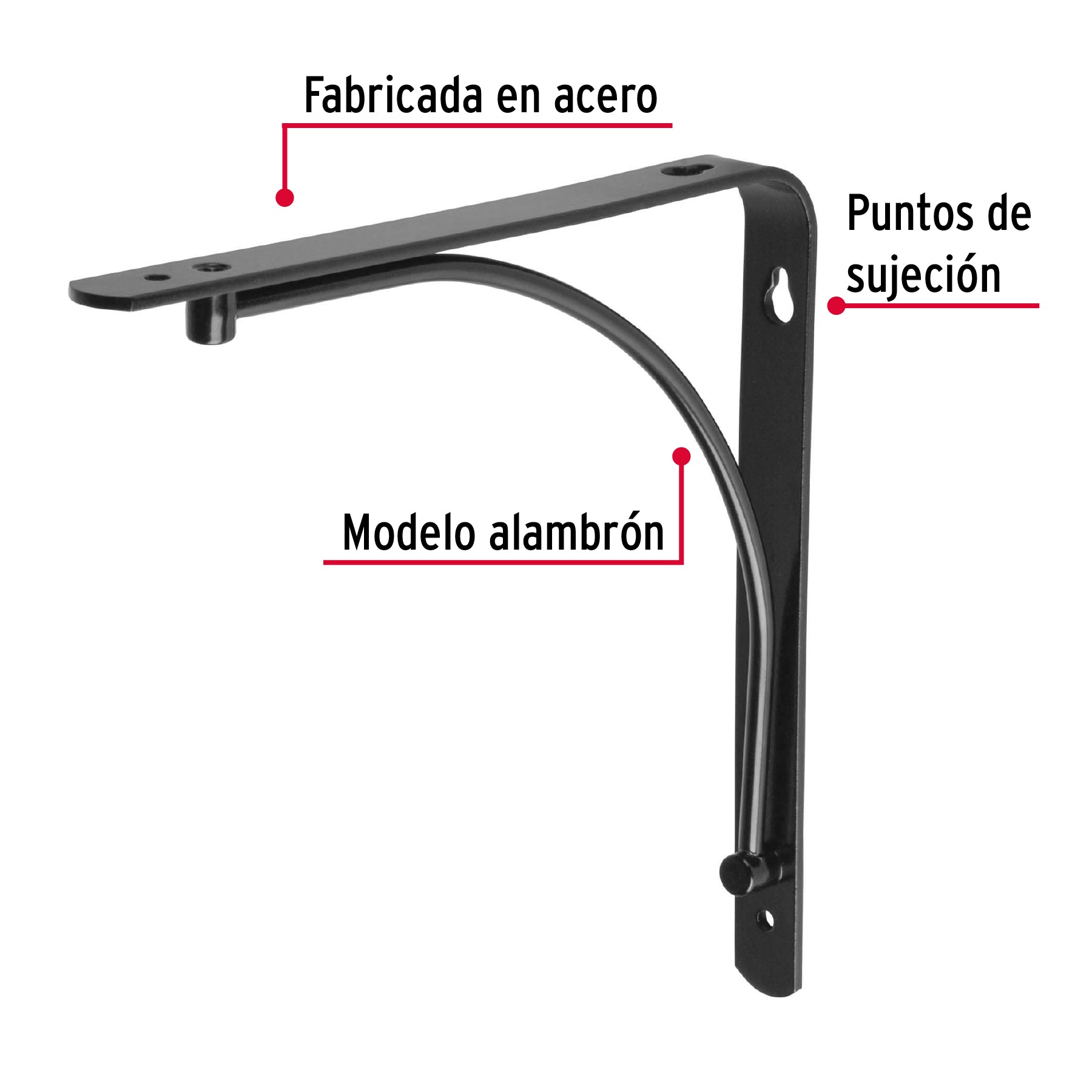 Ménsula reforzada negra 8 x 8" diseño alambrón, Fiero