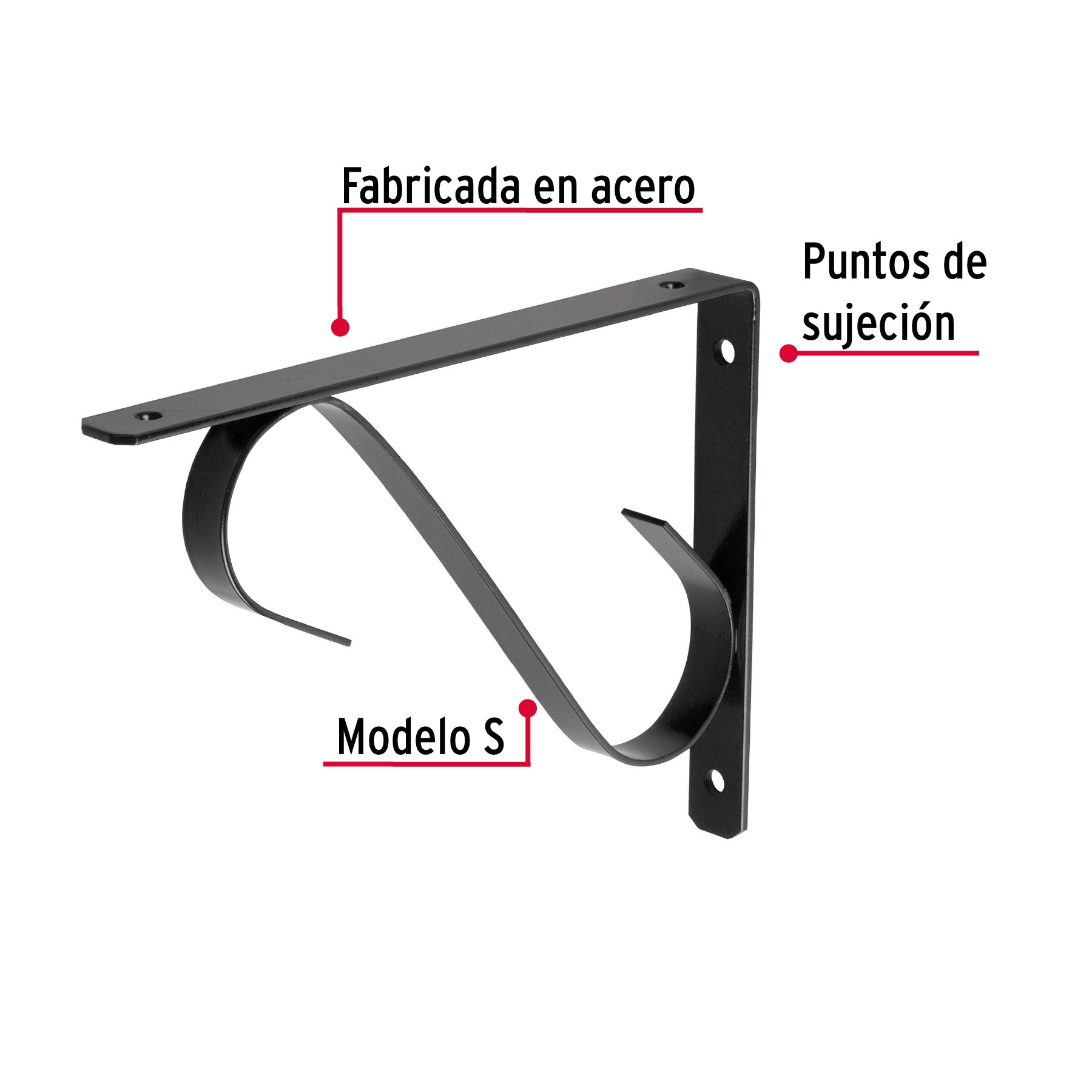 Ménsula reforzada negra 8 x 6" diseño colonial, Fiero