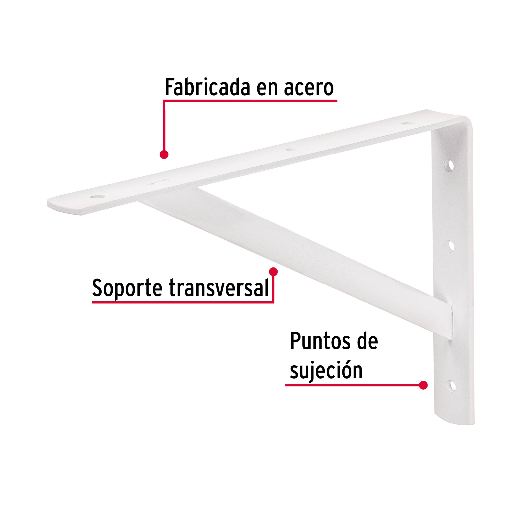 Ménsula de acero reforzada blanca 8 x 12", Fiero
