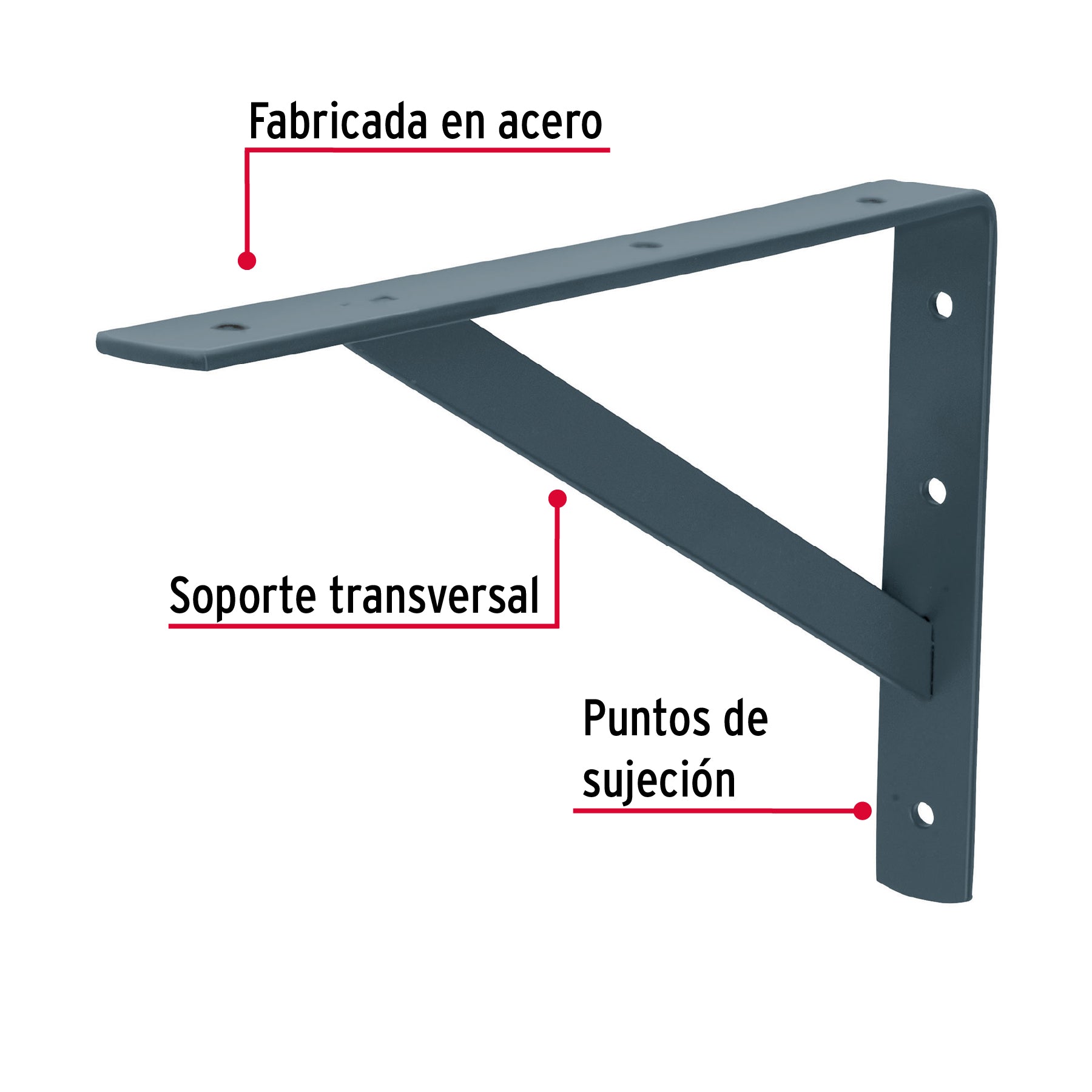 Ménsula de acero reforzada gris 8 x 12", Fiero