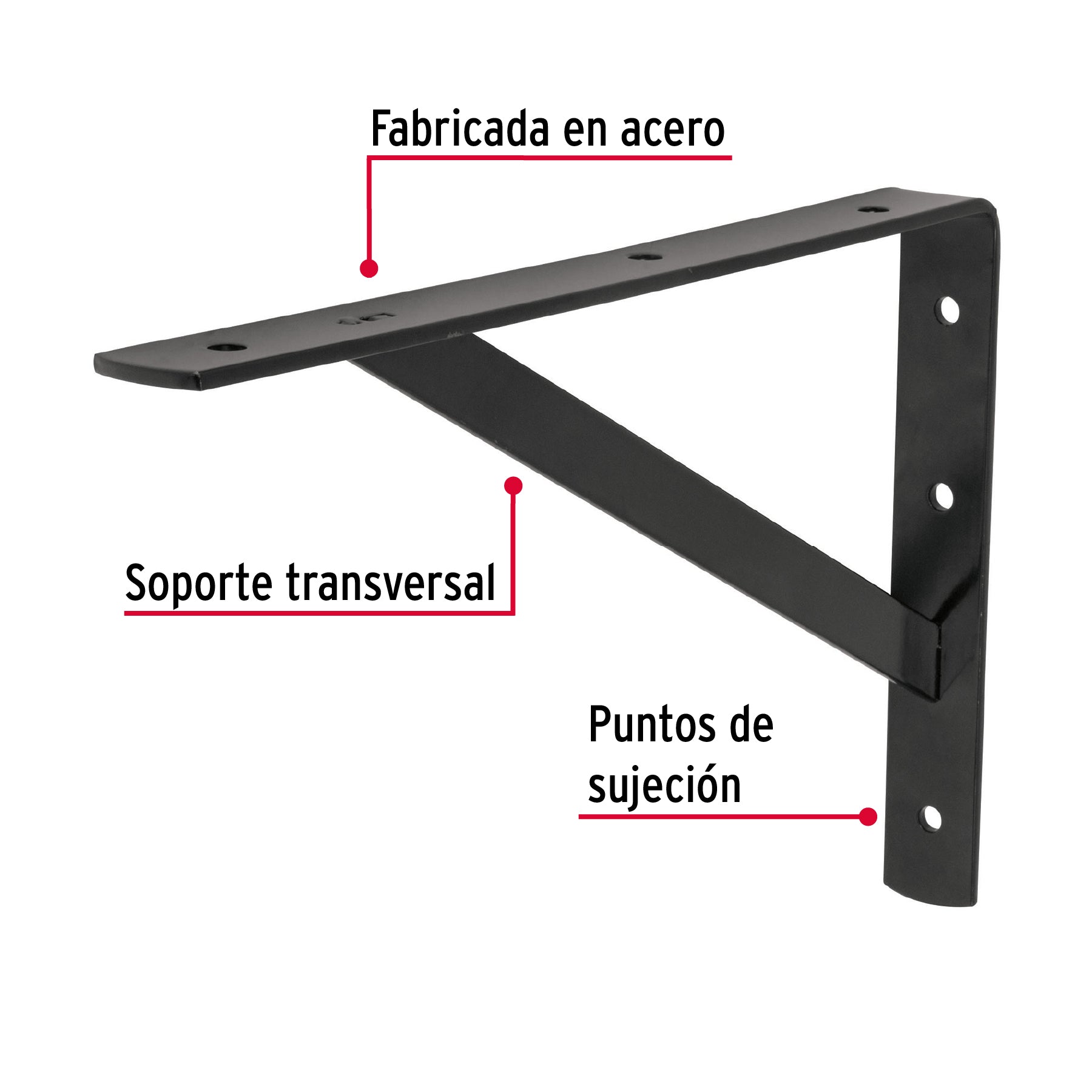 Ménsula de acero reforzada negra 8 x 12", Fiero