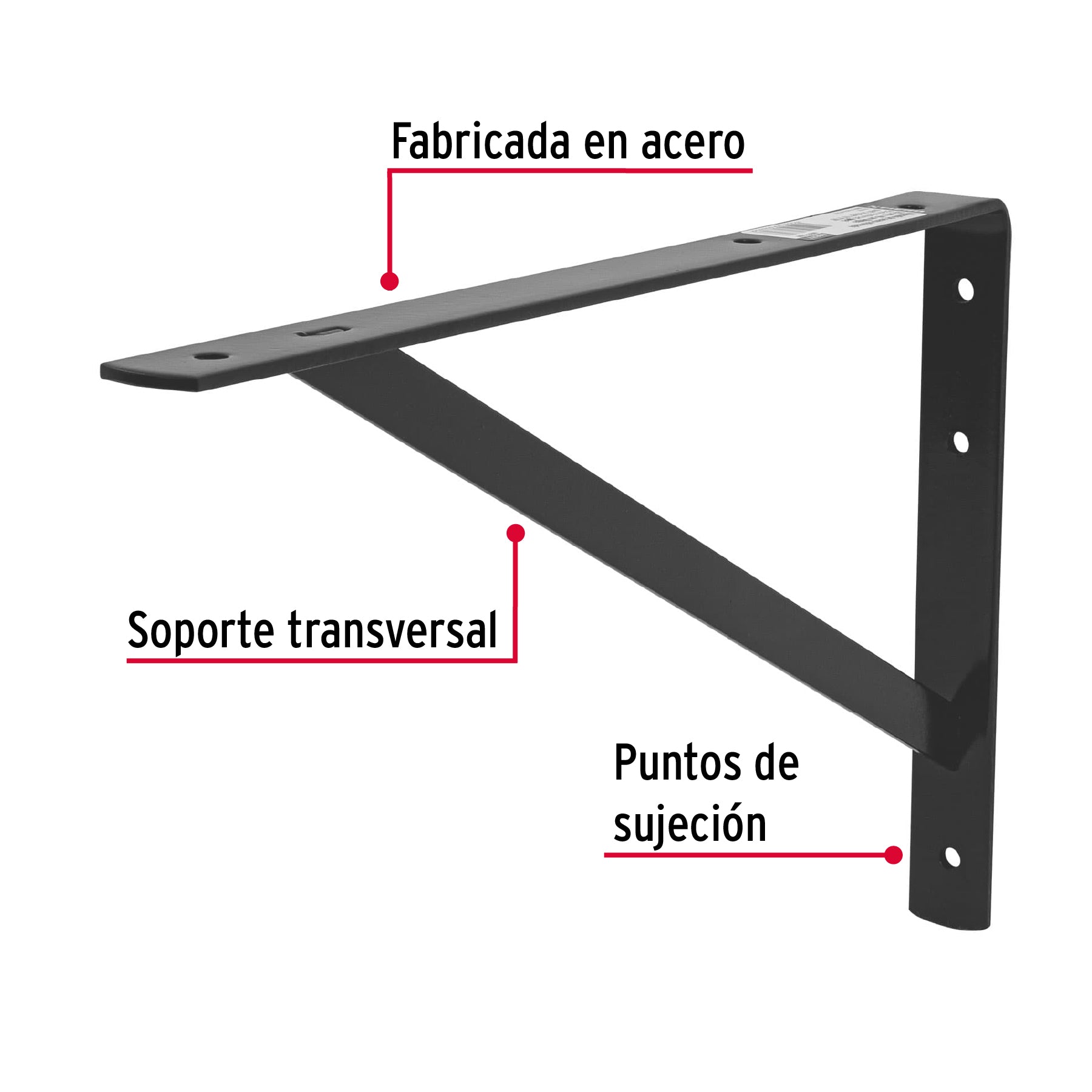 Ménsula de acero reforzada negra 10 x 16", Fiero