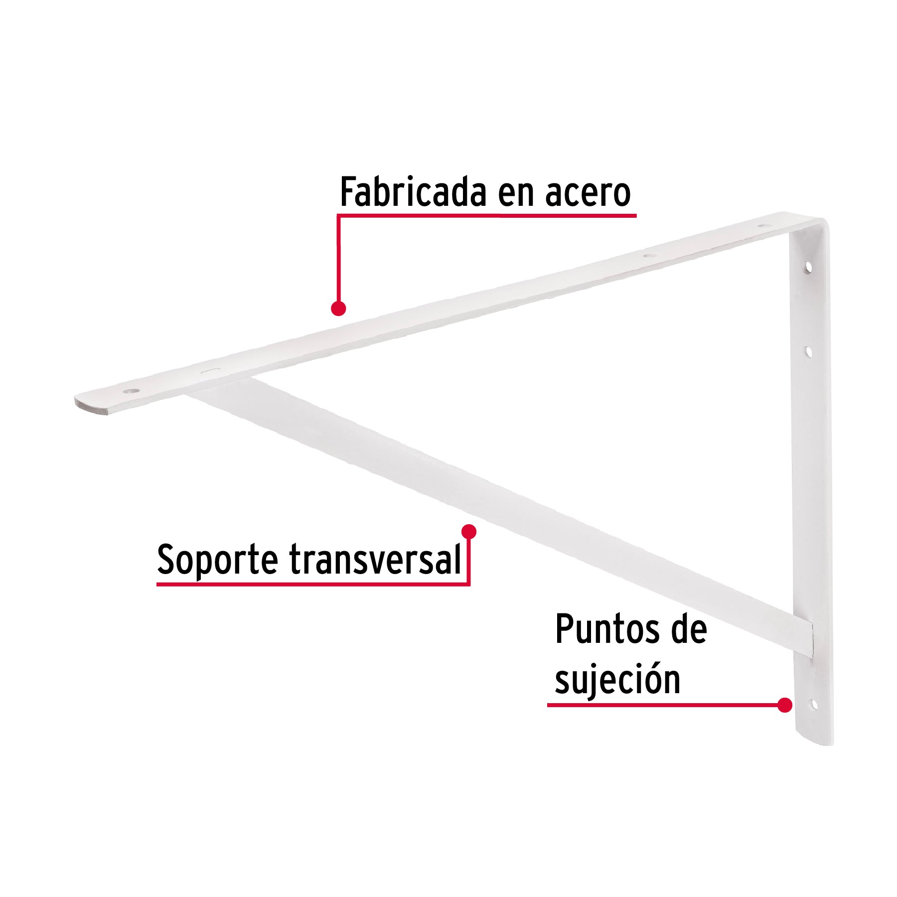 Ménsula de acero reforzada blanca 13 x 20", Fiero