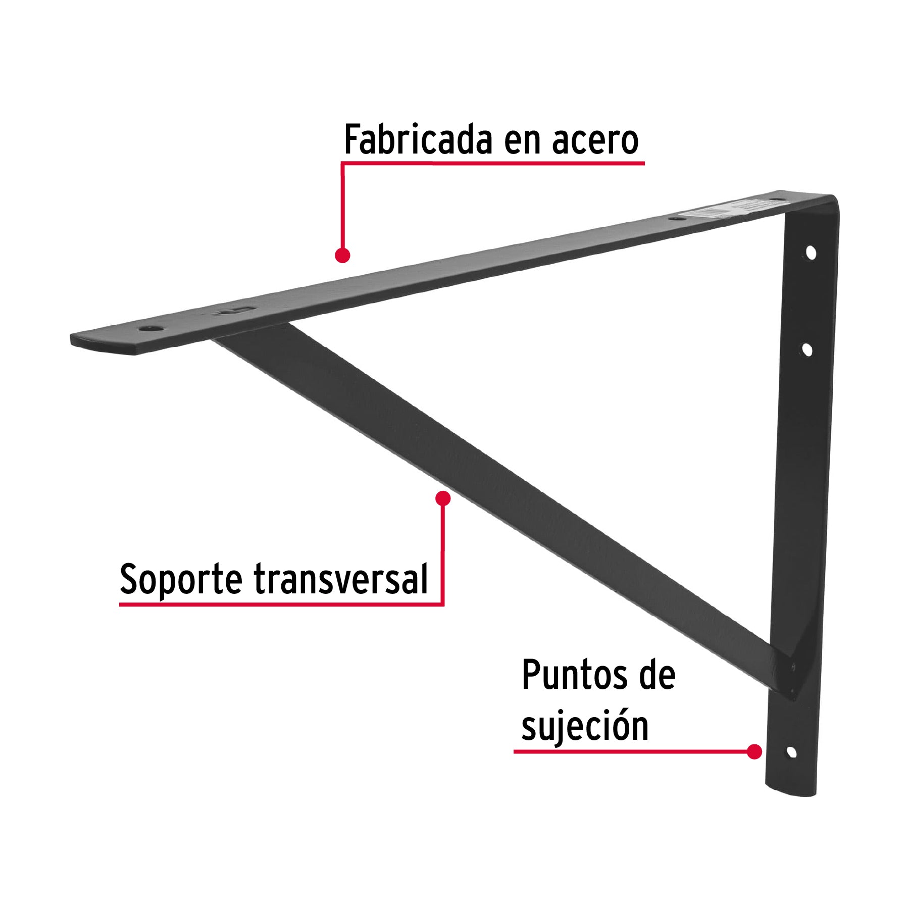 Ménsula de acero reforzada negra 13 x 20", Fiero