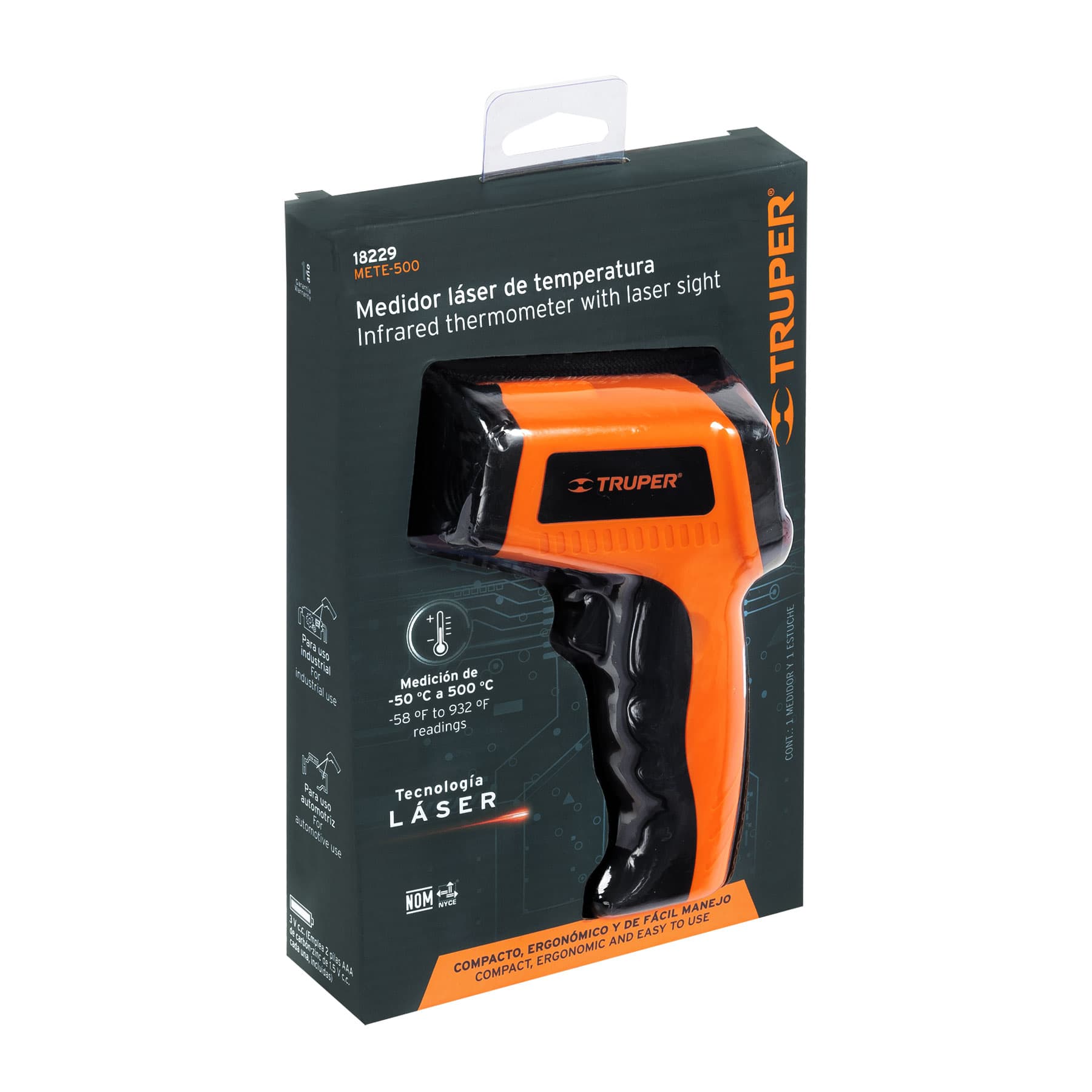 Medidor infrarrojo de temperatura de -50∞C a 500∞C, Truper