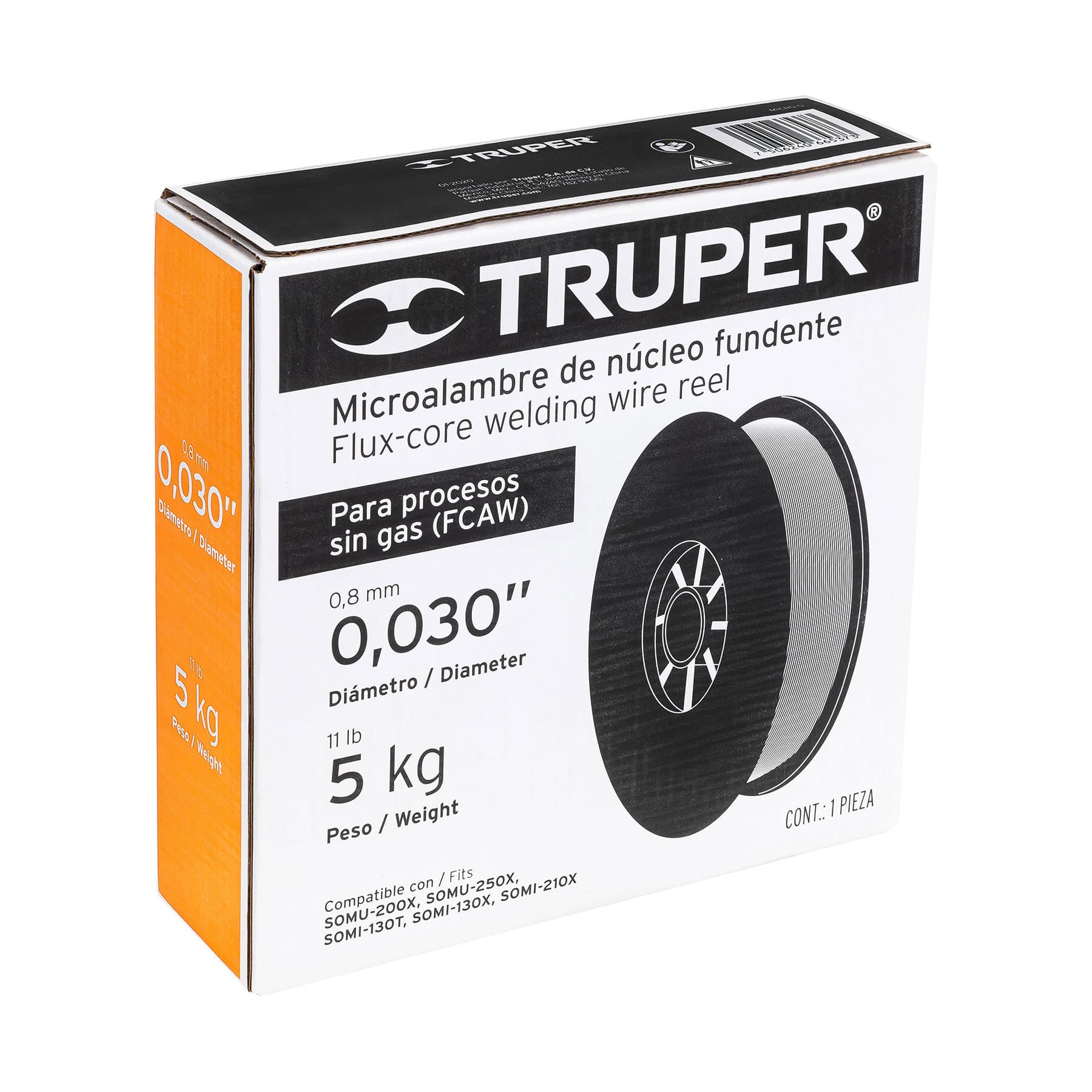 Caja con 5 kg de microalambre núcleo fundente, procesos s/gas