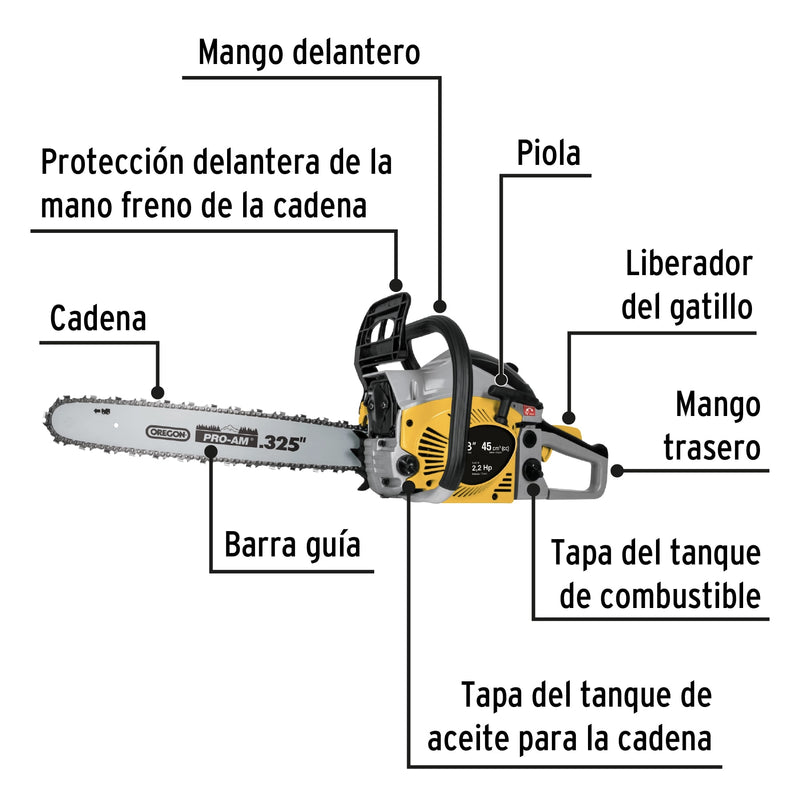 Motosierra 45 cc a gasolina con barra de 18",  Pretul