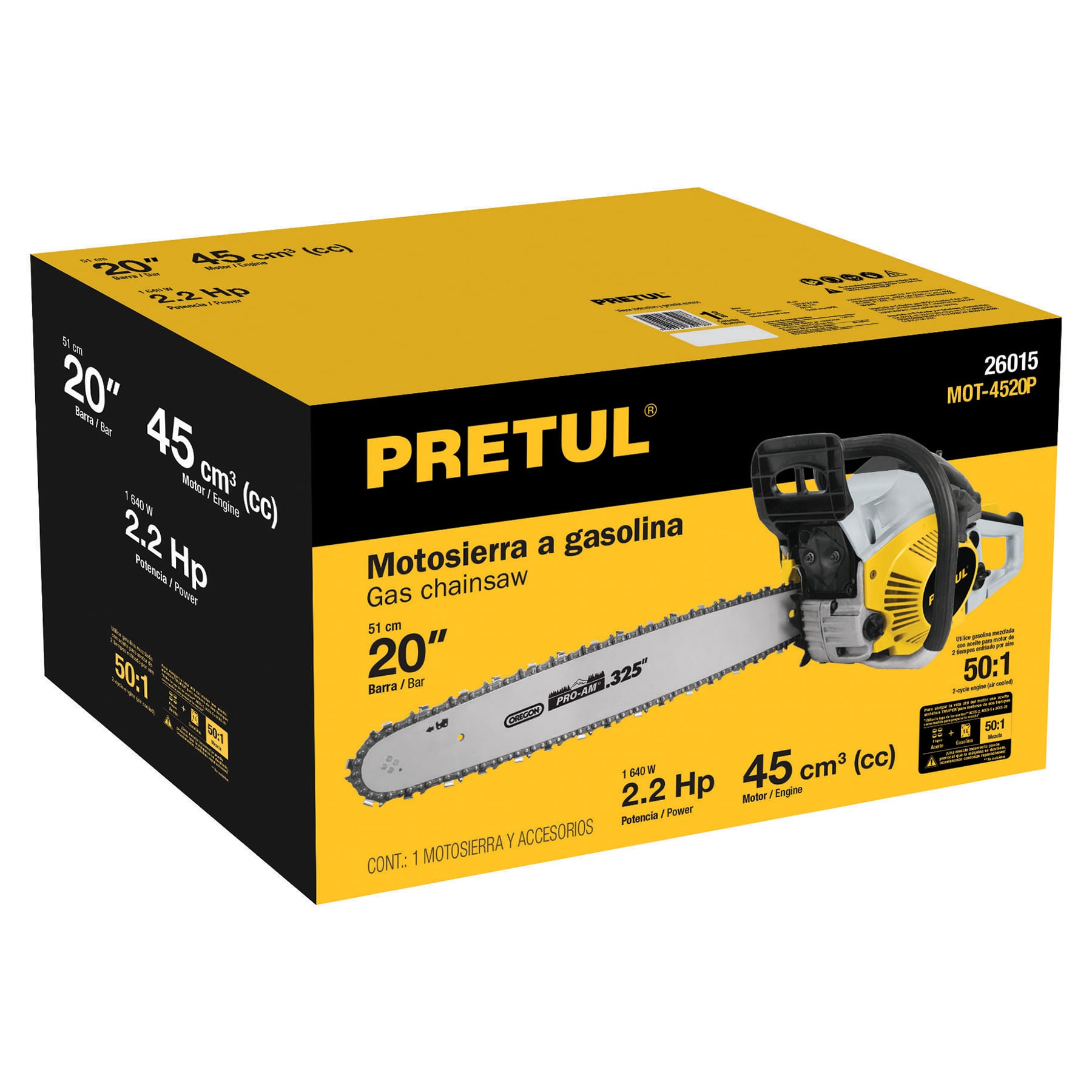 Motosierra 60 cc a gasolina con barra de 20", Pretul