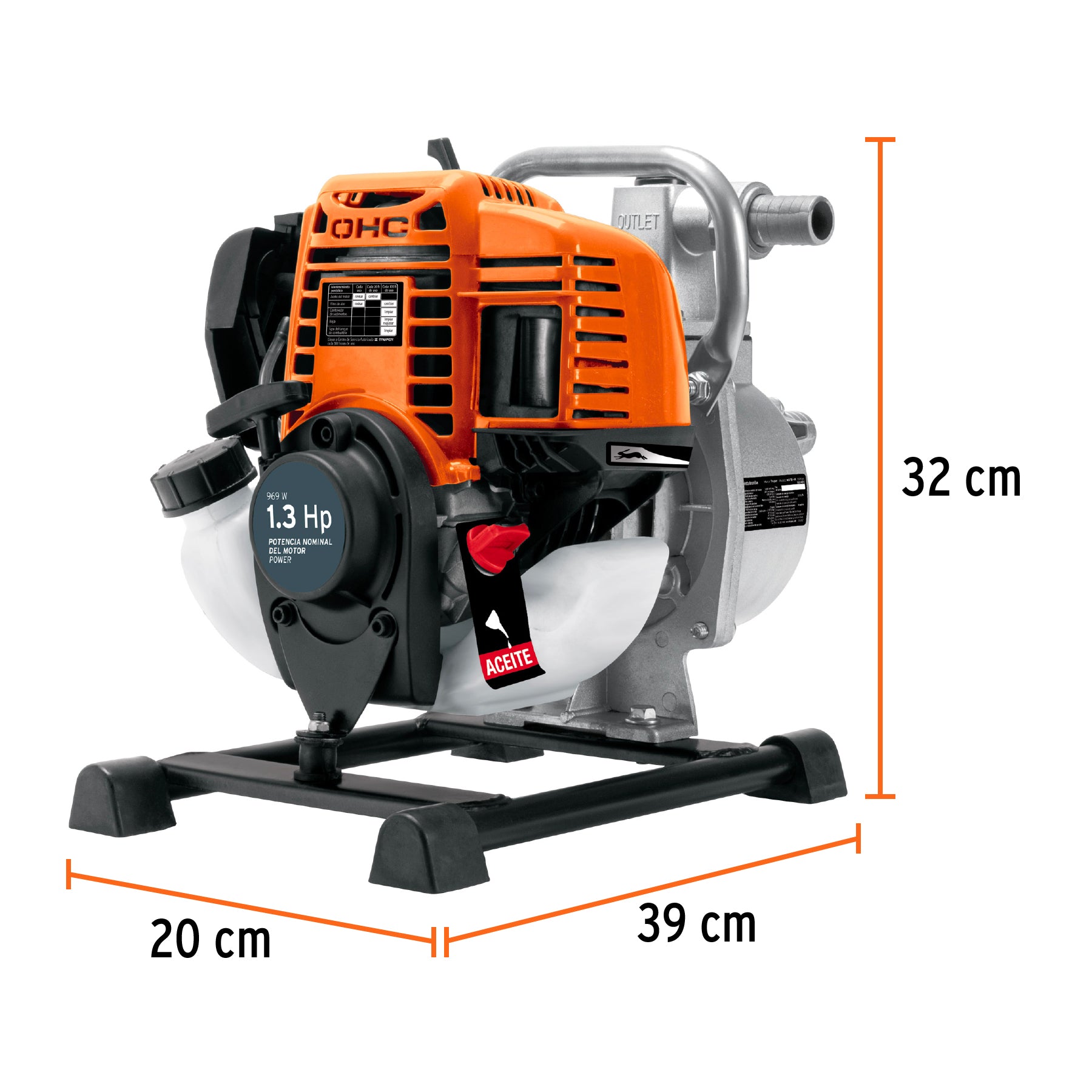 Motobomba autocebante 1"x1", gas. 1-1/3HP, agrícola, Truper