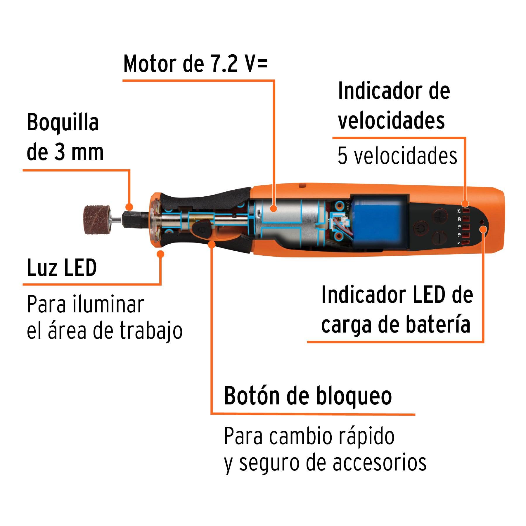 Herramienta rotativa inalámbrica 7.2V, Truper PRO