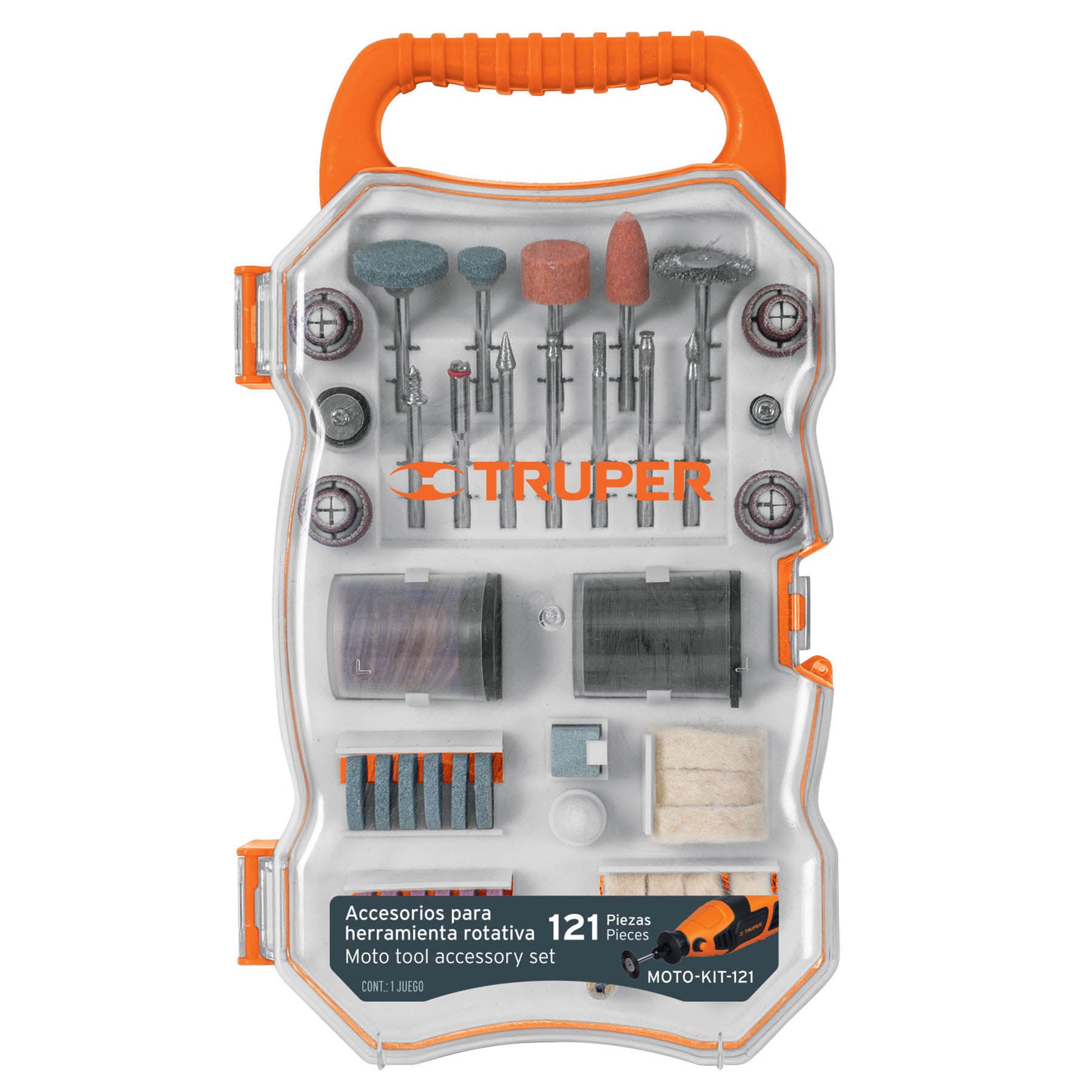 Kit de accesorios para herramienta rotativa, 121 pzs, Truper