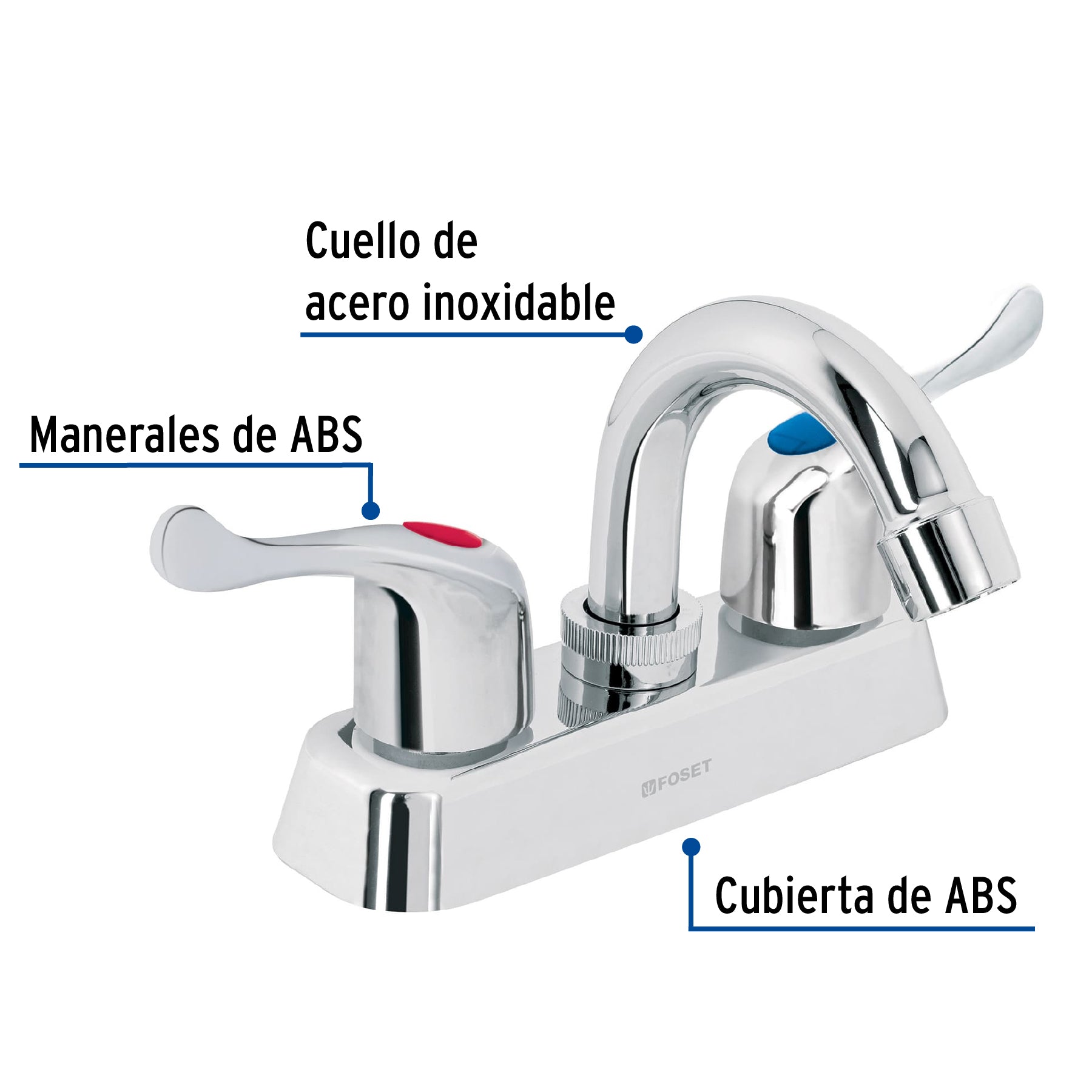 Mezcladora 4" lavabo, ABS, cuello curvo, palanca, BASIC