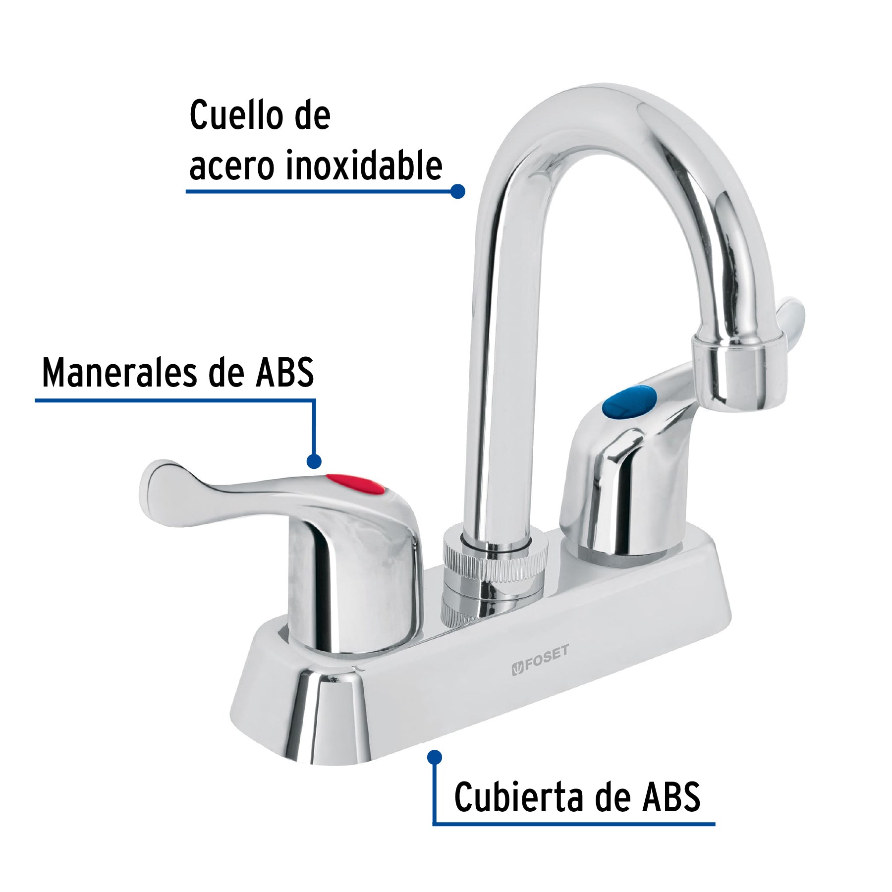 Mezcladora 4" lavabo, ABS, cuello bar, palanca, BASIC