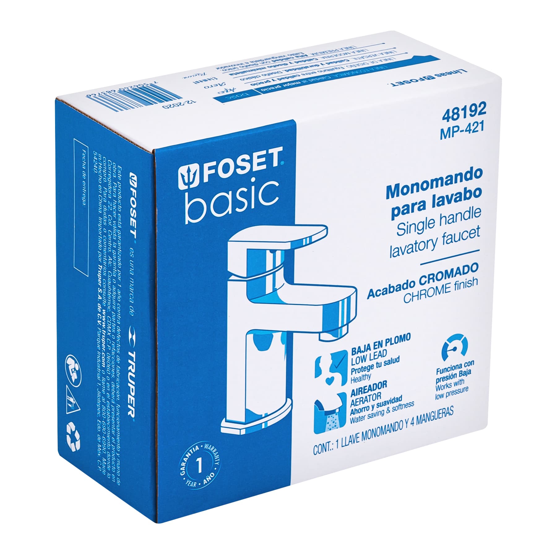 Monomando lavabo, ABS, nariz recta, BASIC