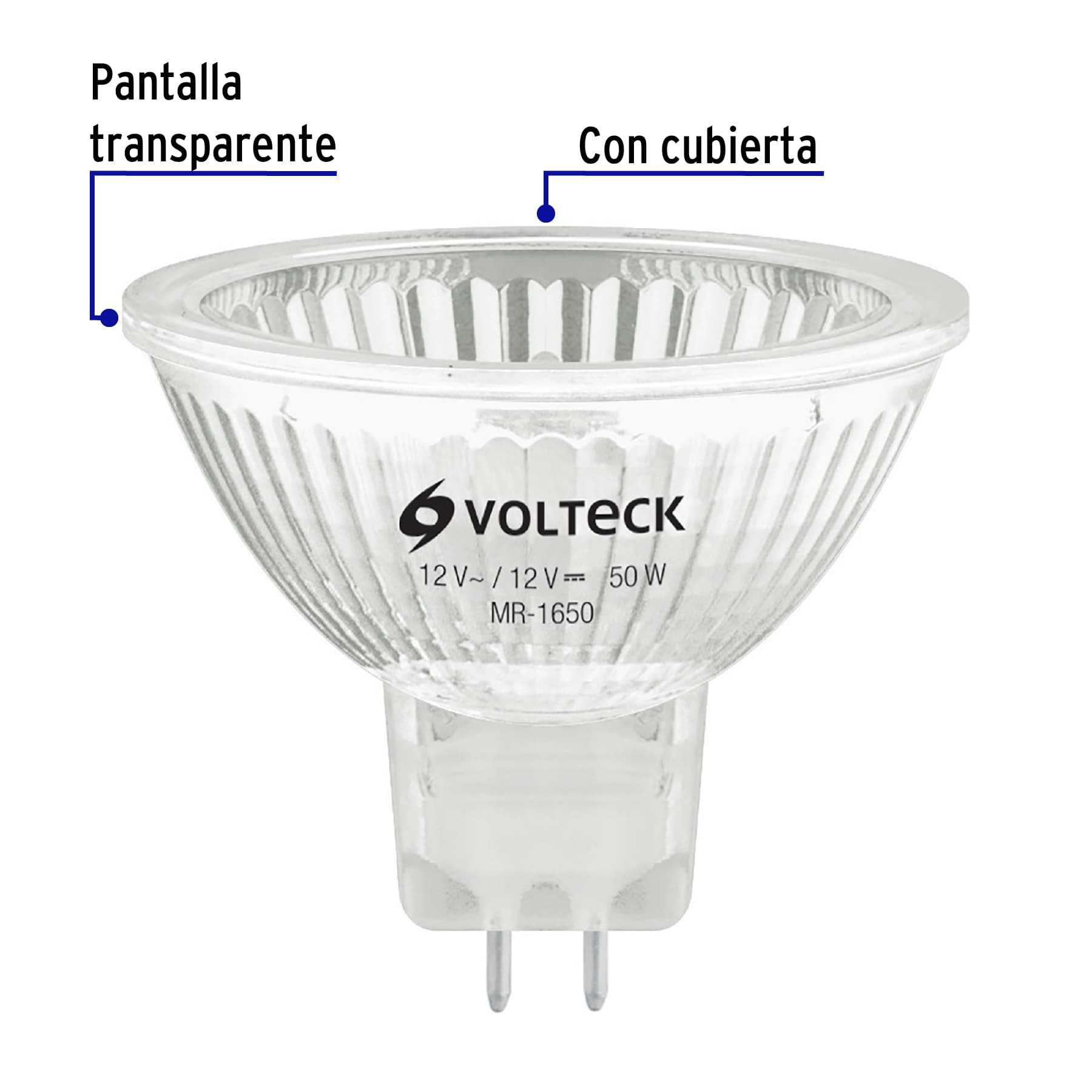 Lámpara de halógeno 50 W tipo MR 16 base GU5.3, Volteck
