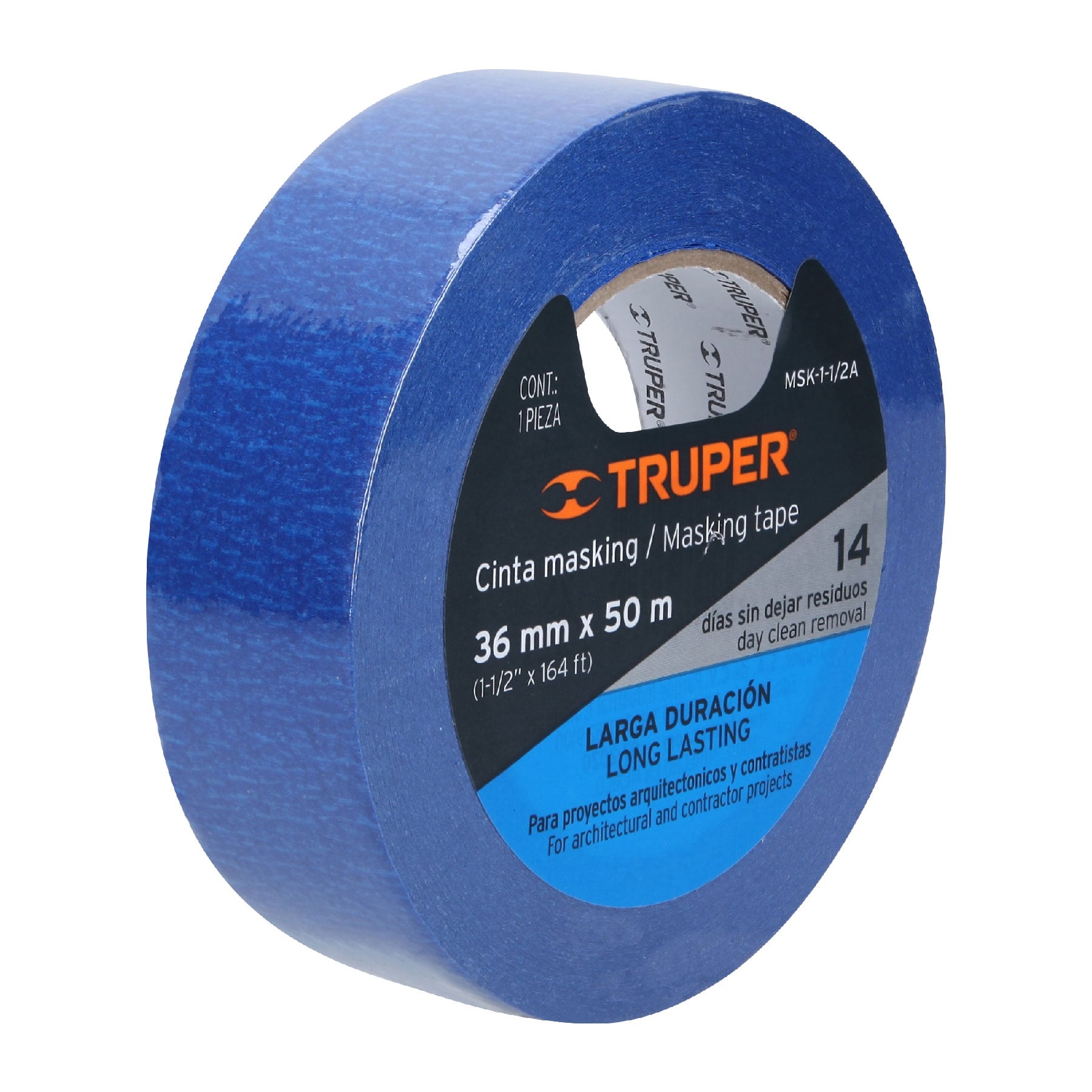 Cinta masking tape azul de 1-1/2" x 50 m para pintor, Truper
