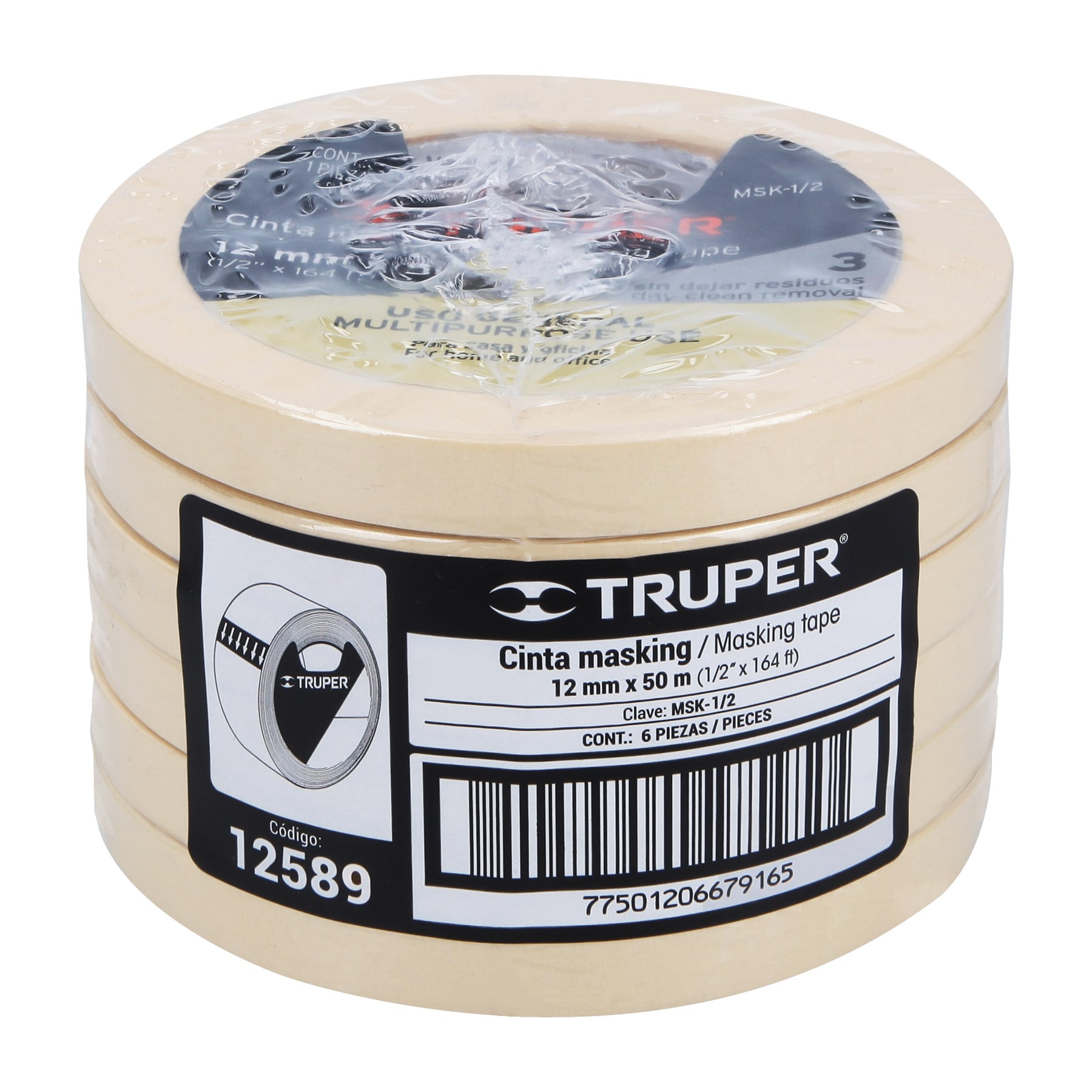 Cinta masking tape de 1/2" x 50 m, Truper