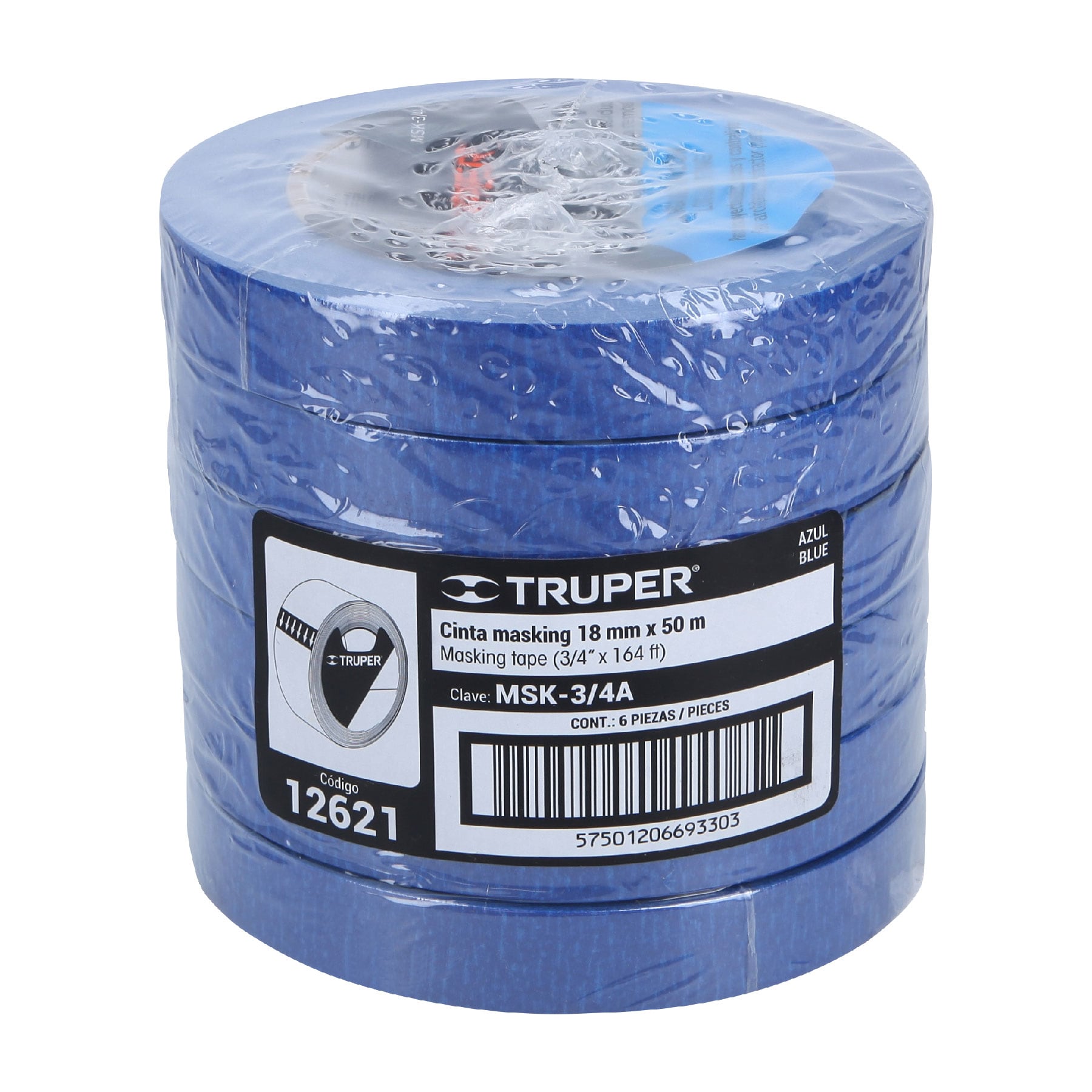 Cinta masking tape azul de 3/4" x 50 m para pintor, Truper