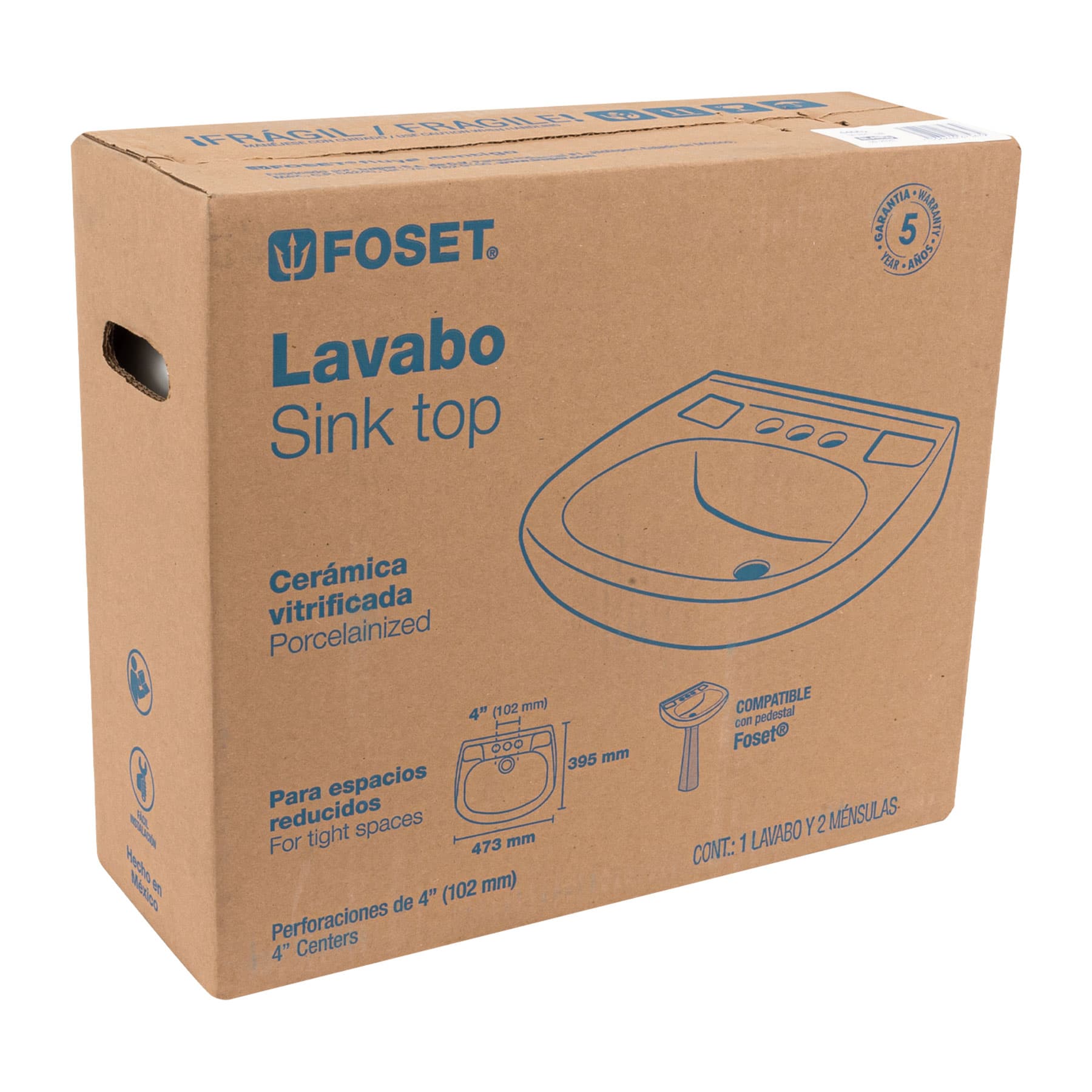Lavabo de porcelana con rebosadero, blanco, Foset
