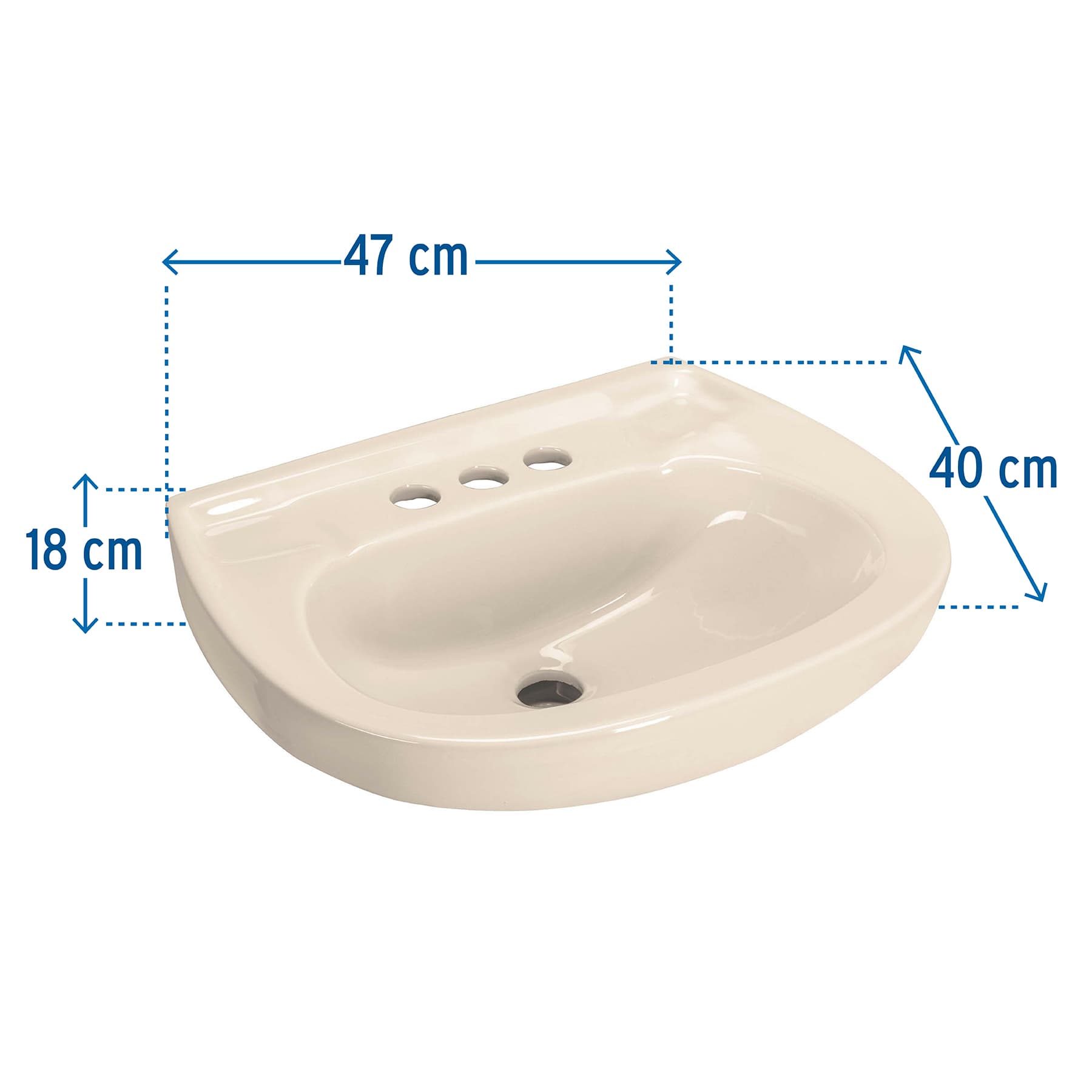 Lavabo de porcelana con rebosadero, marfil, Foset