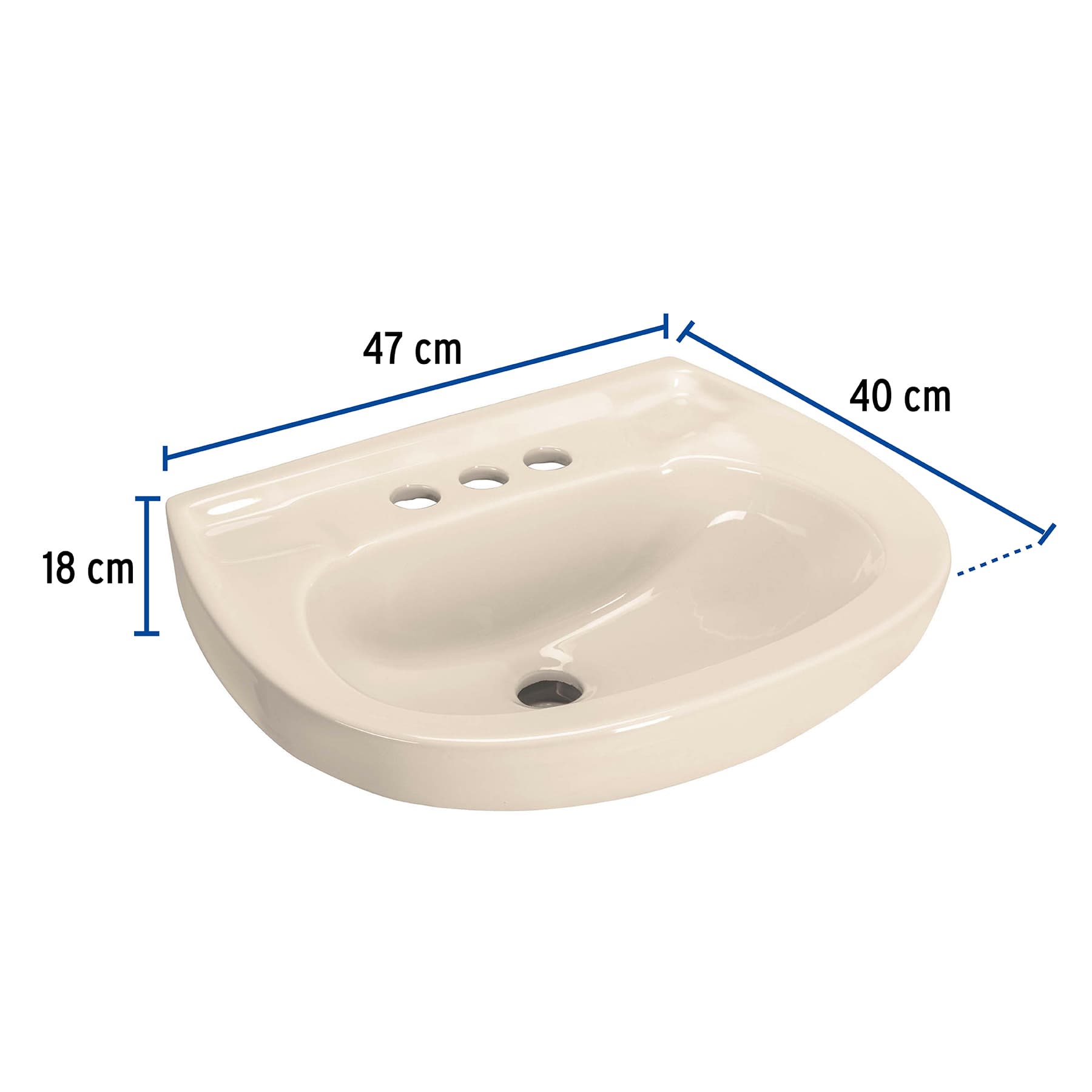 Lavabo de porcelana con rebosadero, marfil, Foset
