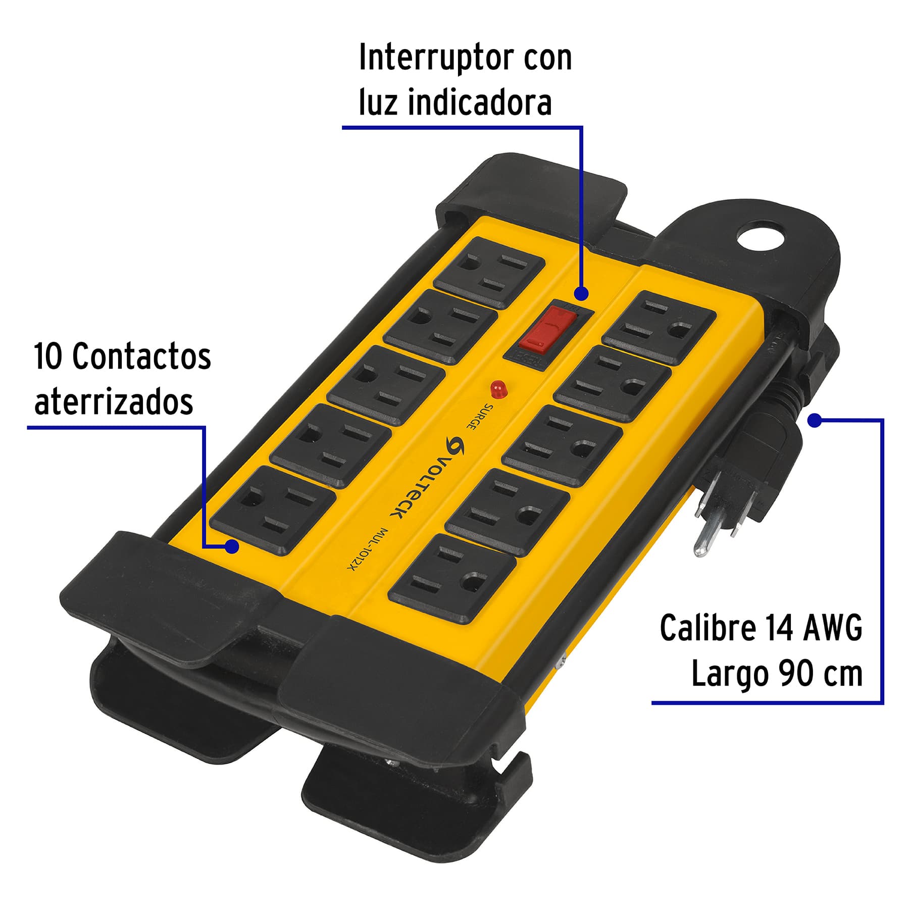 Multicontacto 14 AWG industrial supresor picos 10 entradas