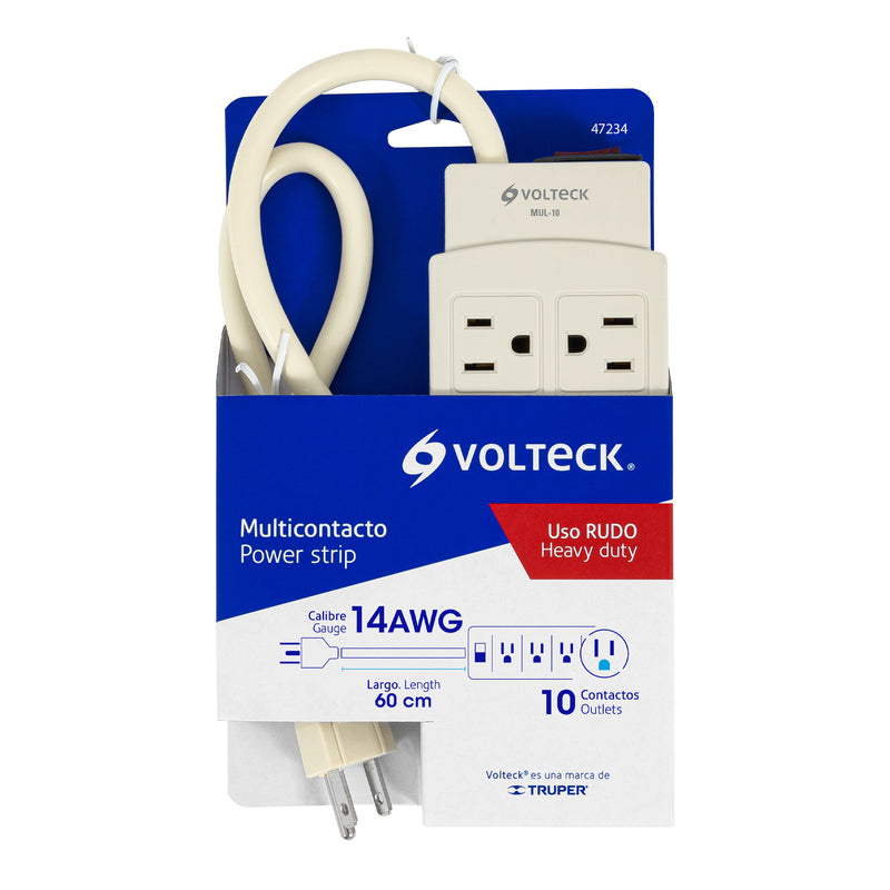 Multicontacto 14 AWG uso rudo con 10 entradas, Volteck