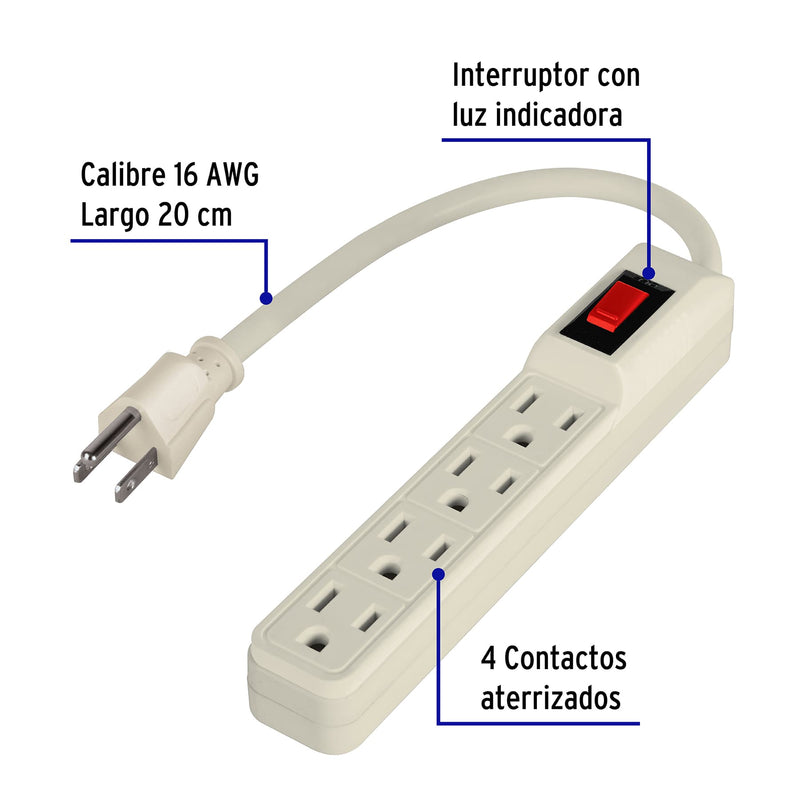 Multicontacto 16 AWG doméstico 4 entradas,  Volteck