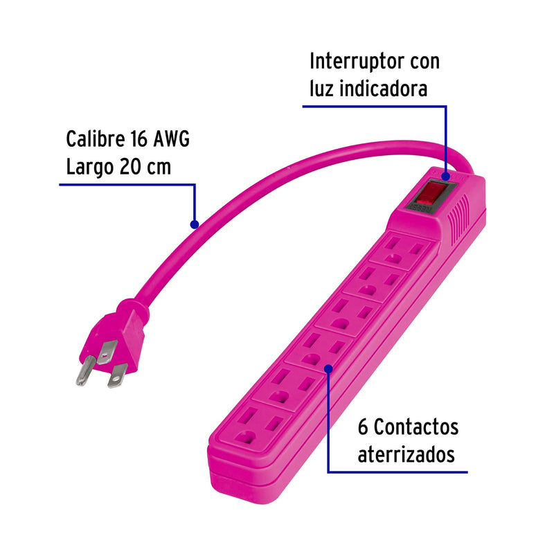 Multicontacto 16 AWG doméstico 6 entradas,  colores a granel