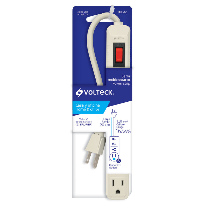 Multicontacto 16 AWG doméstico 6 entradas,  Volteck