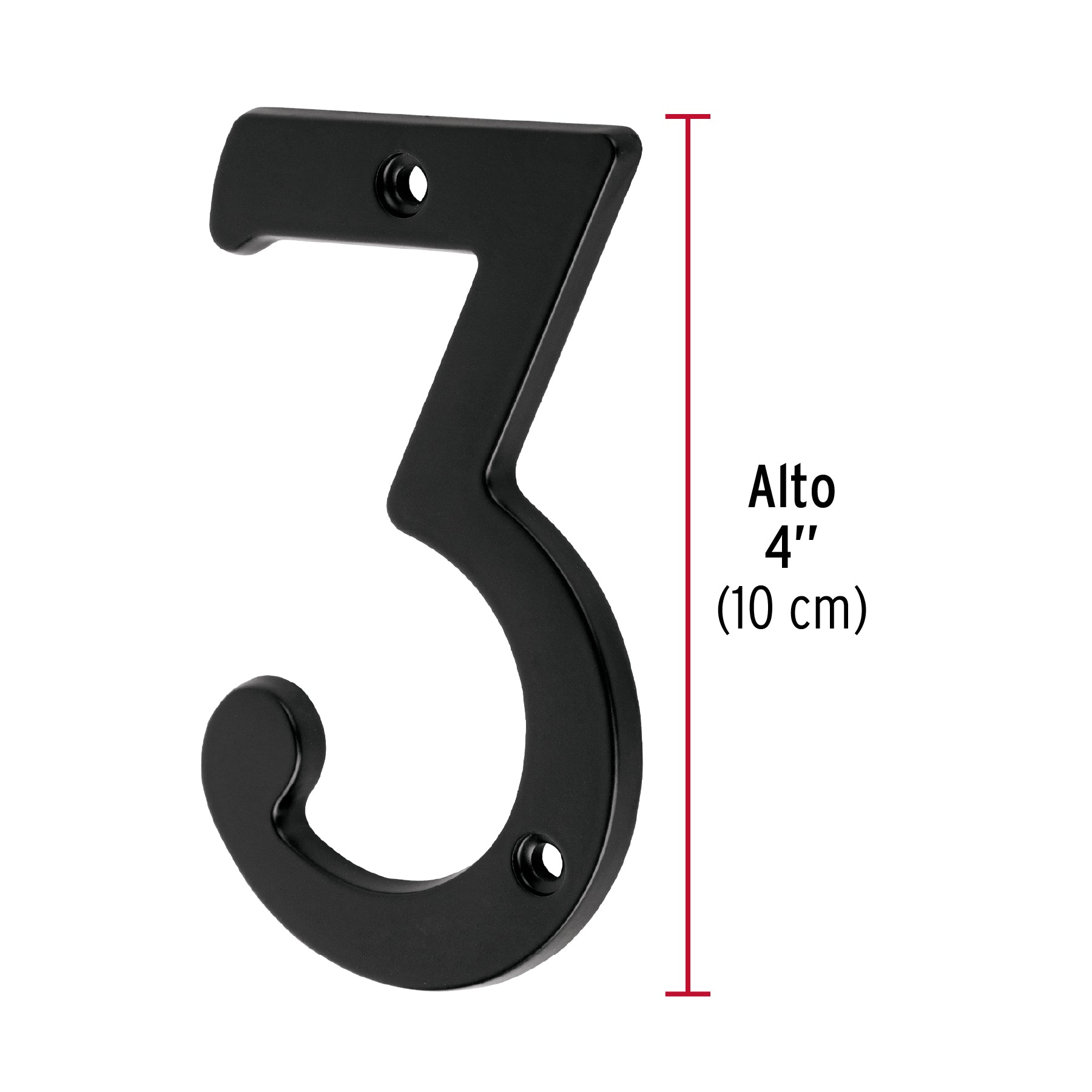 Número 3 de latón sólido 4", negro, Hermex