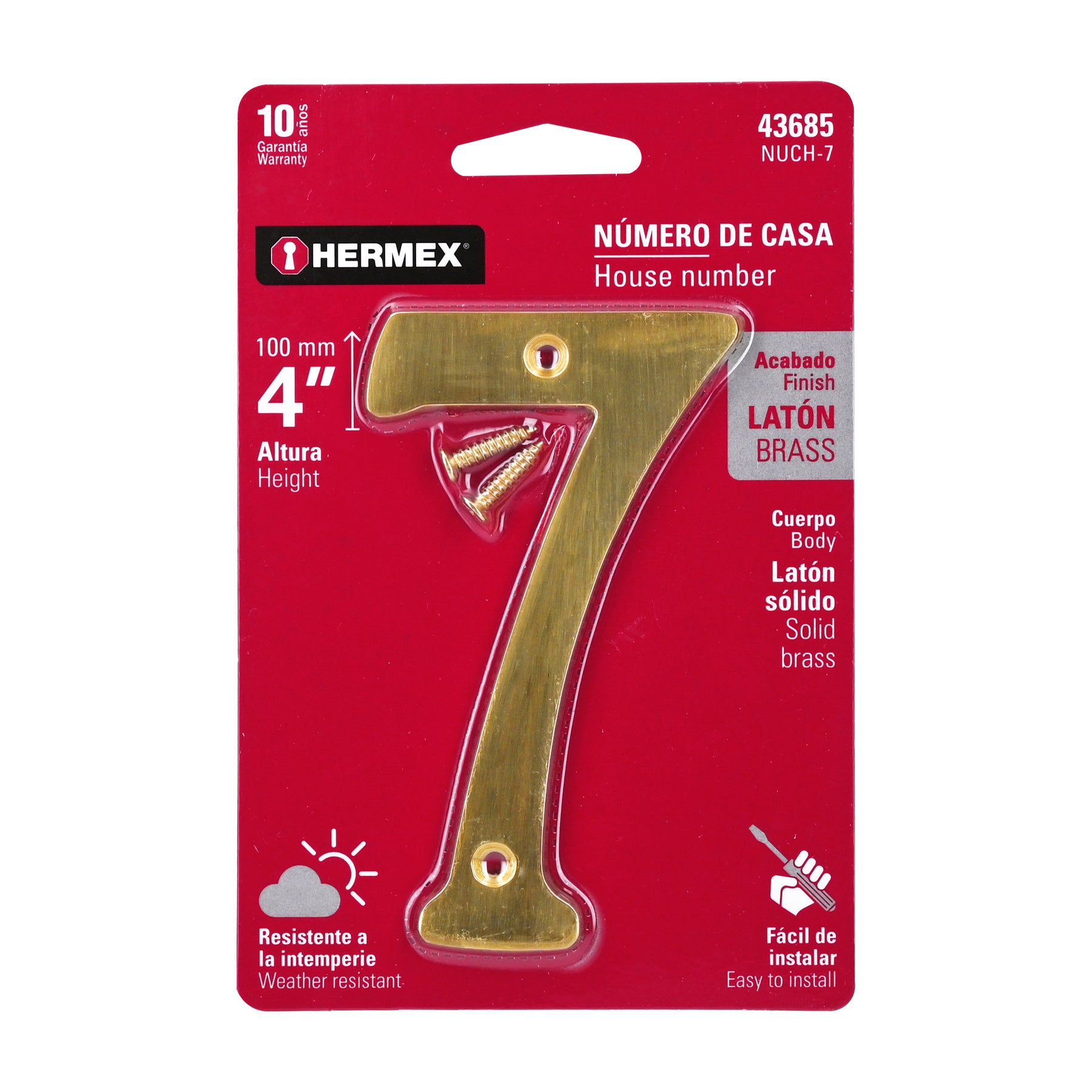 Número 7 de latón sólido 4", Hermex