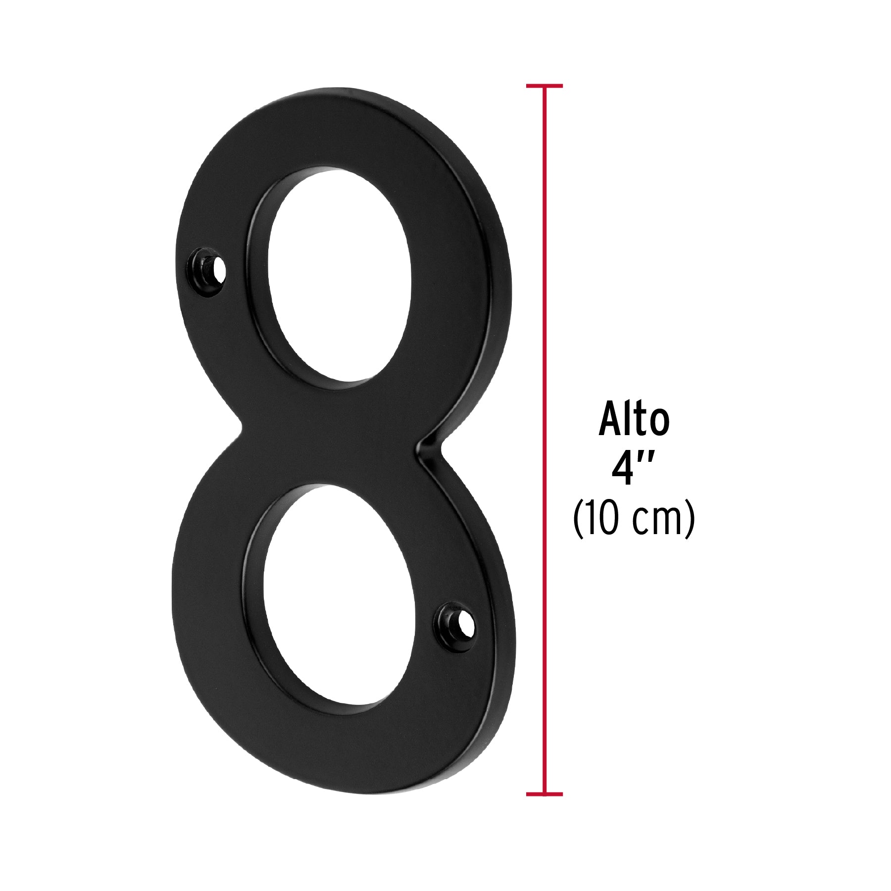 Número 8 de latón sólido 4", negro, Hermex