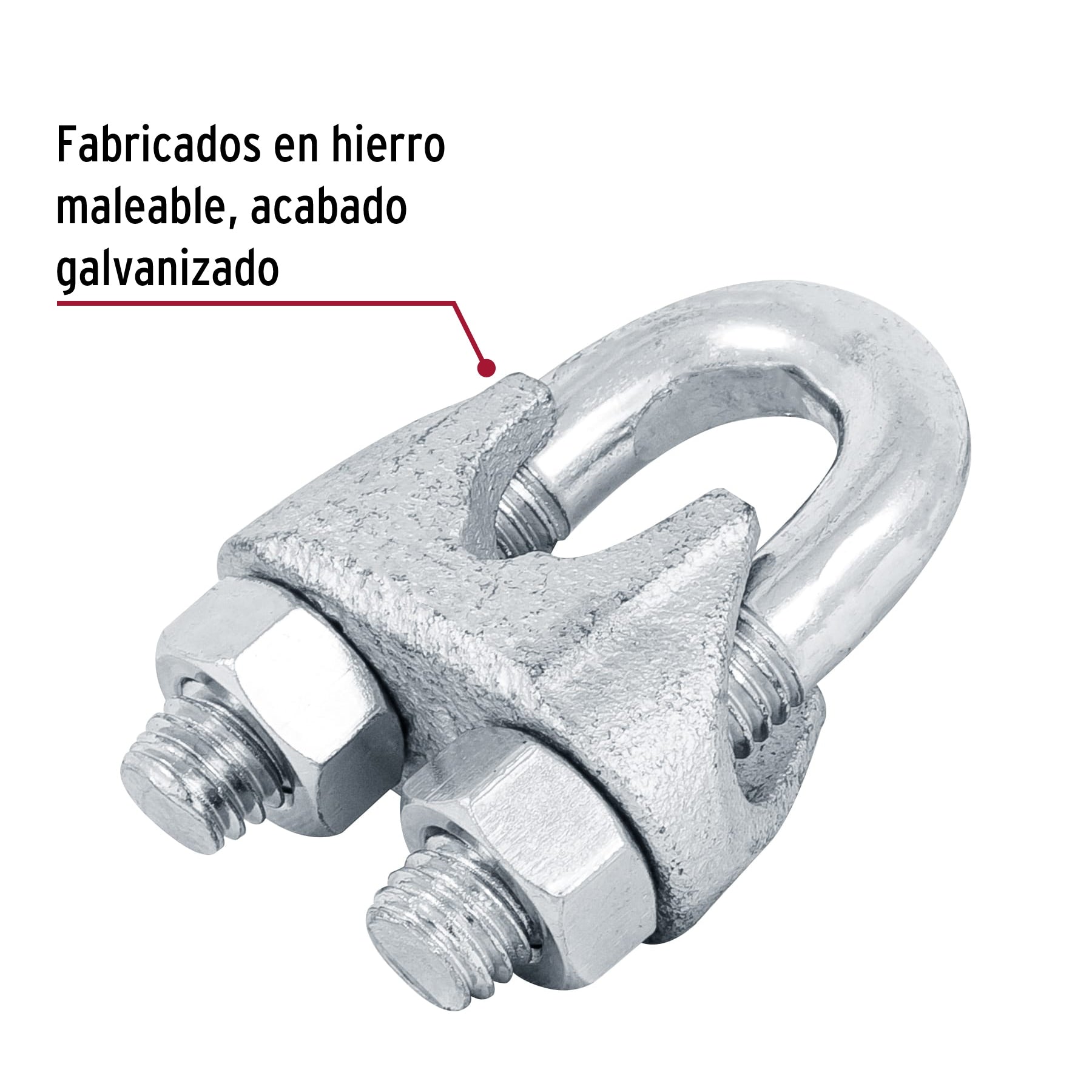 Blíster con 1 nudo (perro) de hierro para cable de 1/2", Fiero
