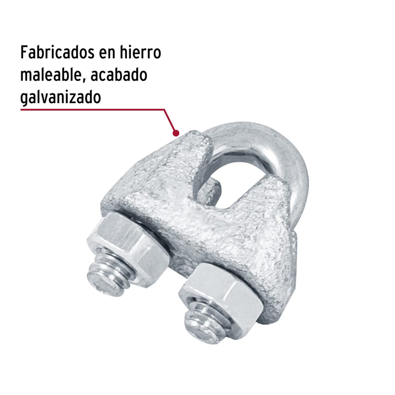 blíster con 2 nudos (perros) de hierro para cable de 1/8"