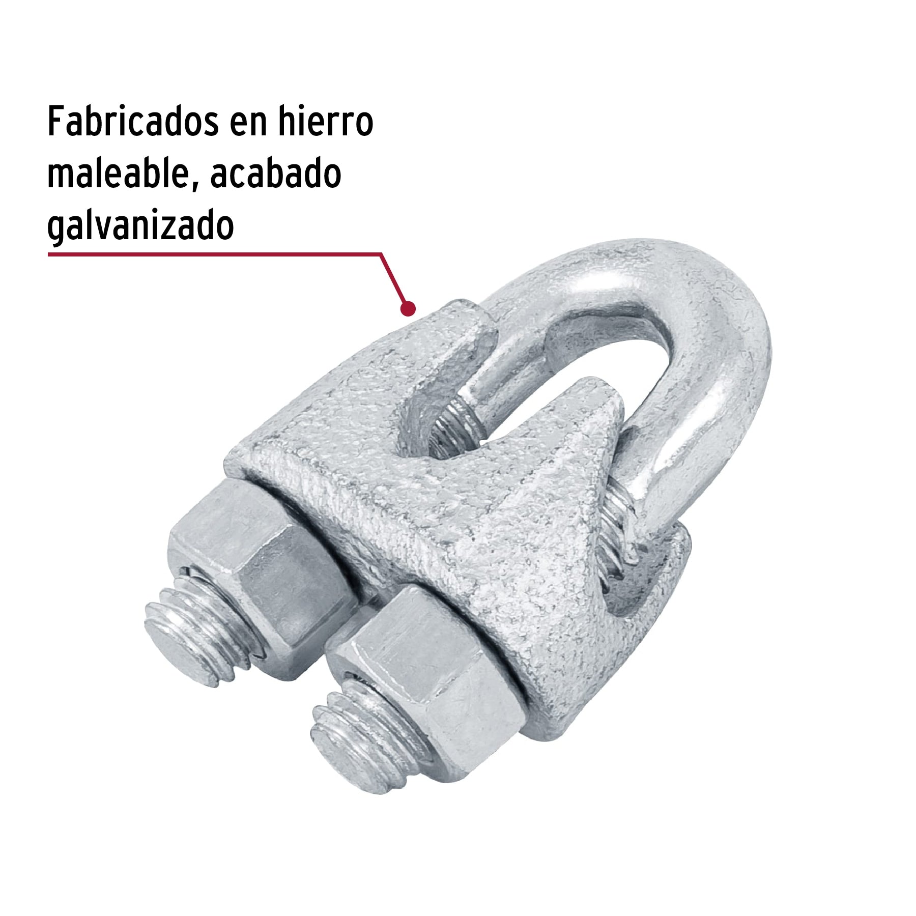 Blíster con 1 nudo (perro) de hierro para cable de 3/8", Fiero