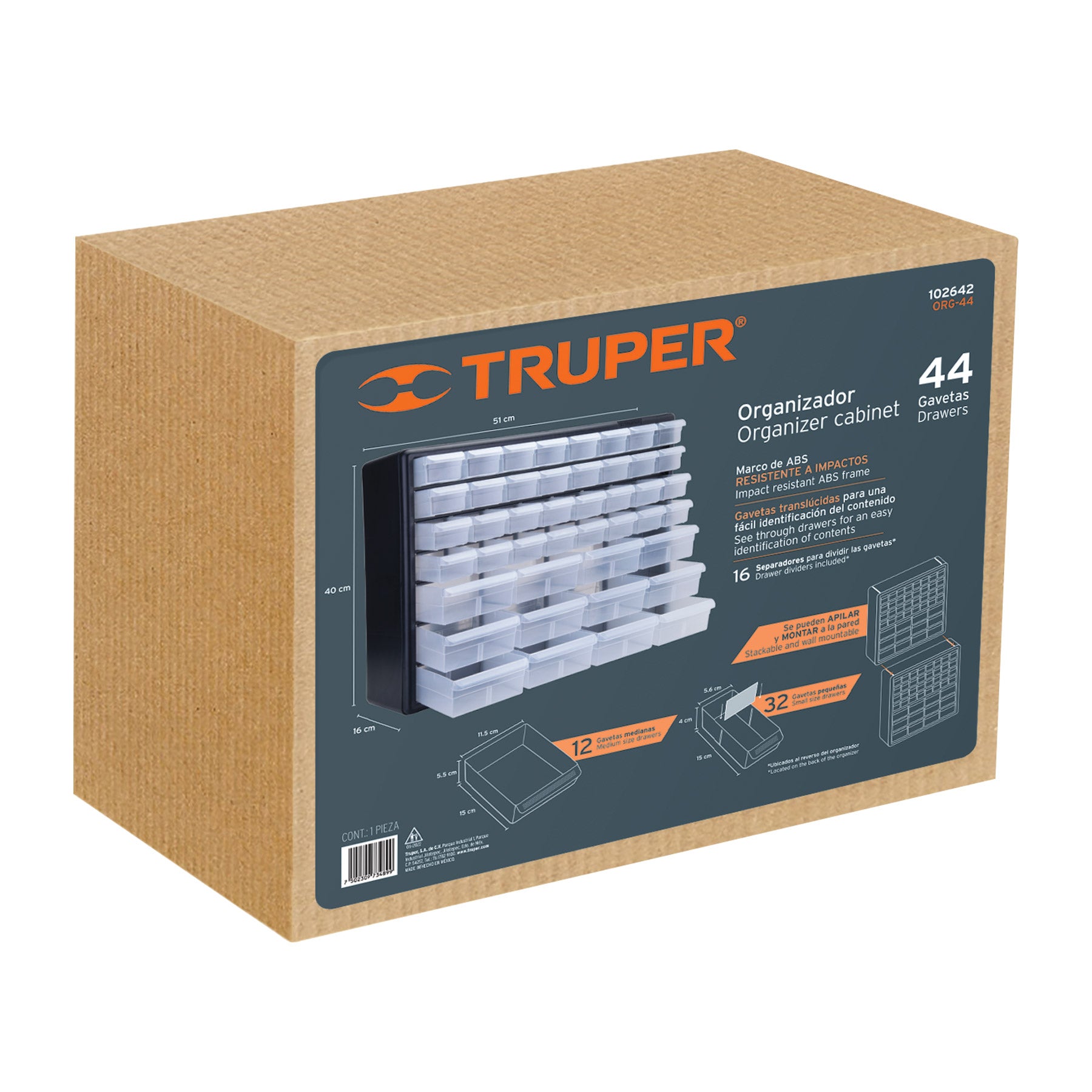 Organizador con 44 gavetas, Truper