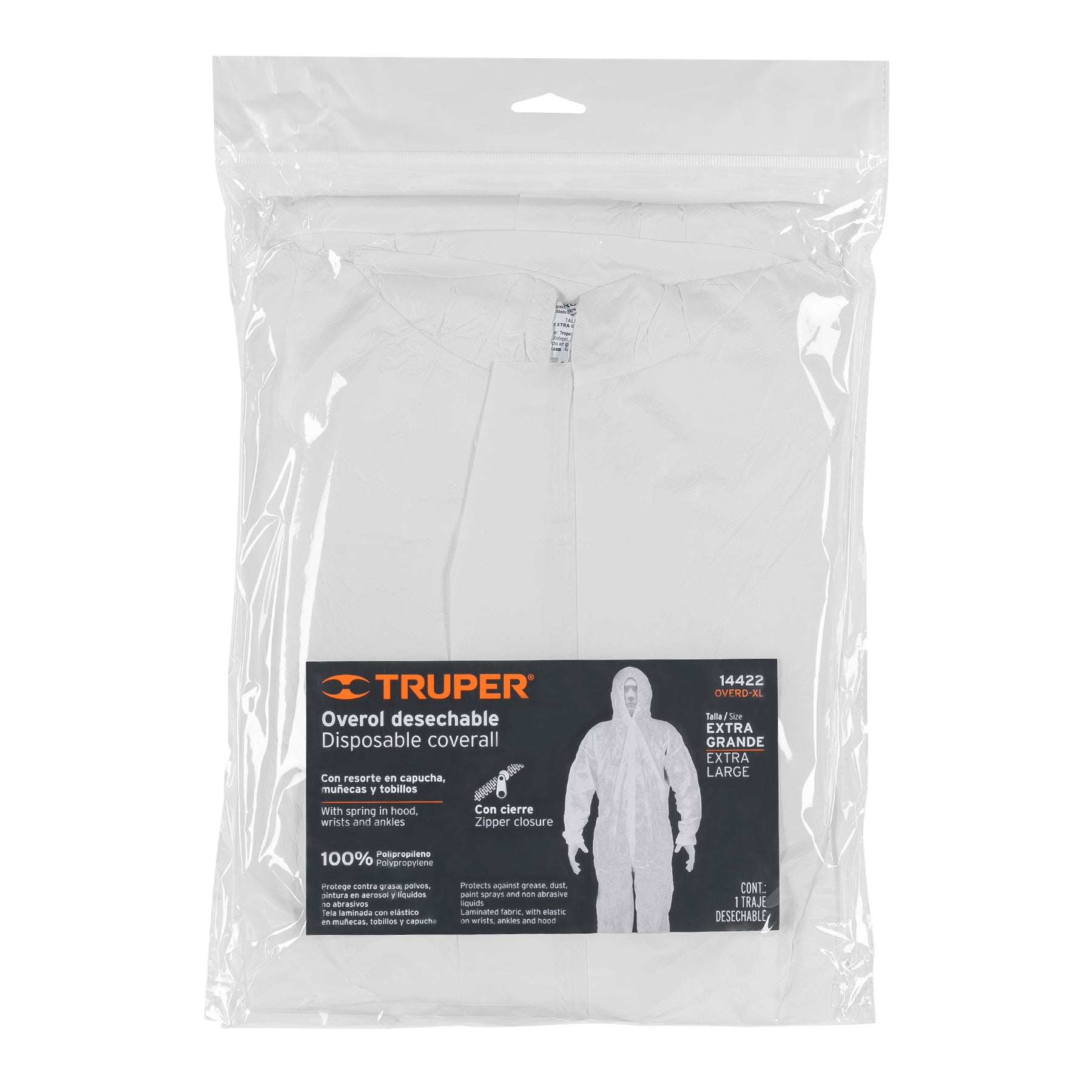 Overol desechable, talla XG, Truper