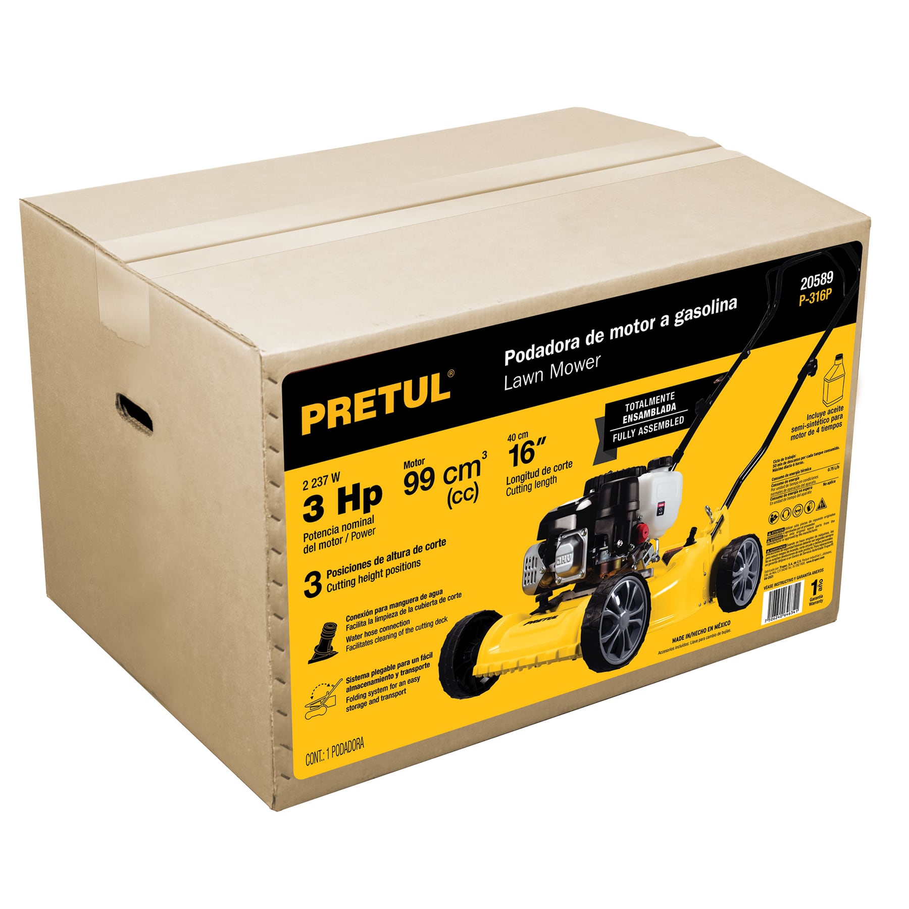 Podadora con motor a gasolina de 3 HP, 16" de corte, Pretul